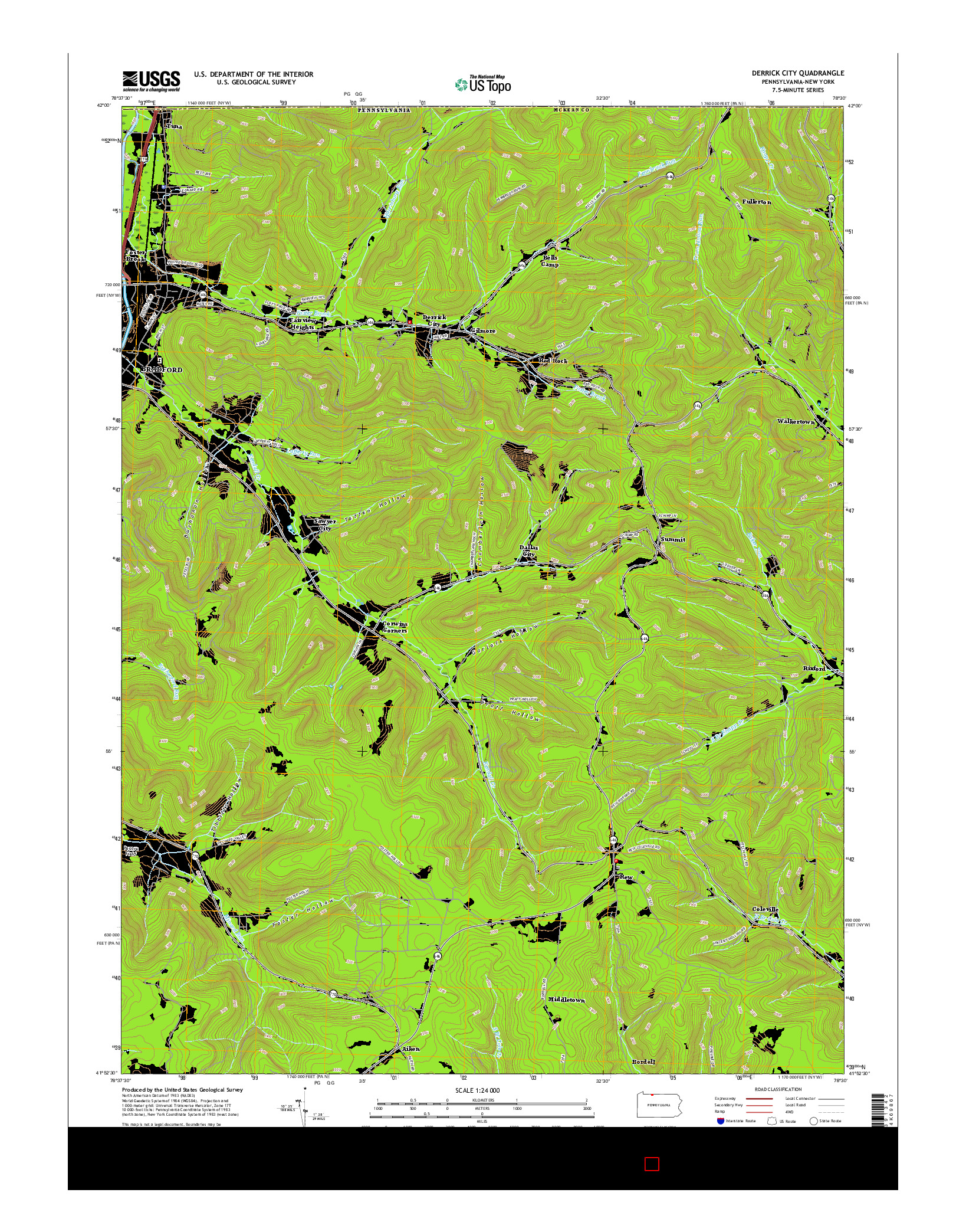 USGS US TOPO 7.5-MINUTE MAP FOR DERRICK CITY, PA-NY 2016