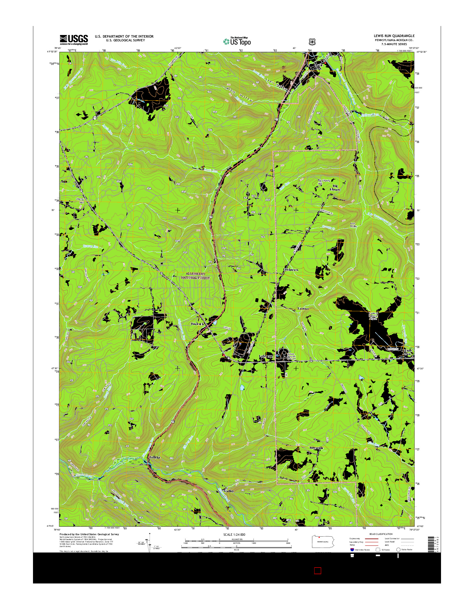 USGS US TOPO 7.5-MINUTE MAP FOR LEWIS RUN, PA 2016