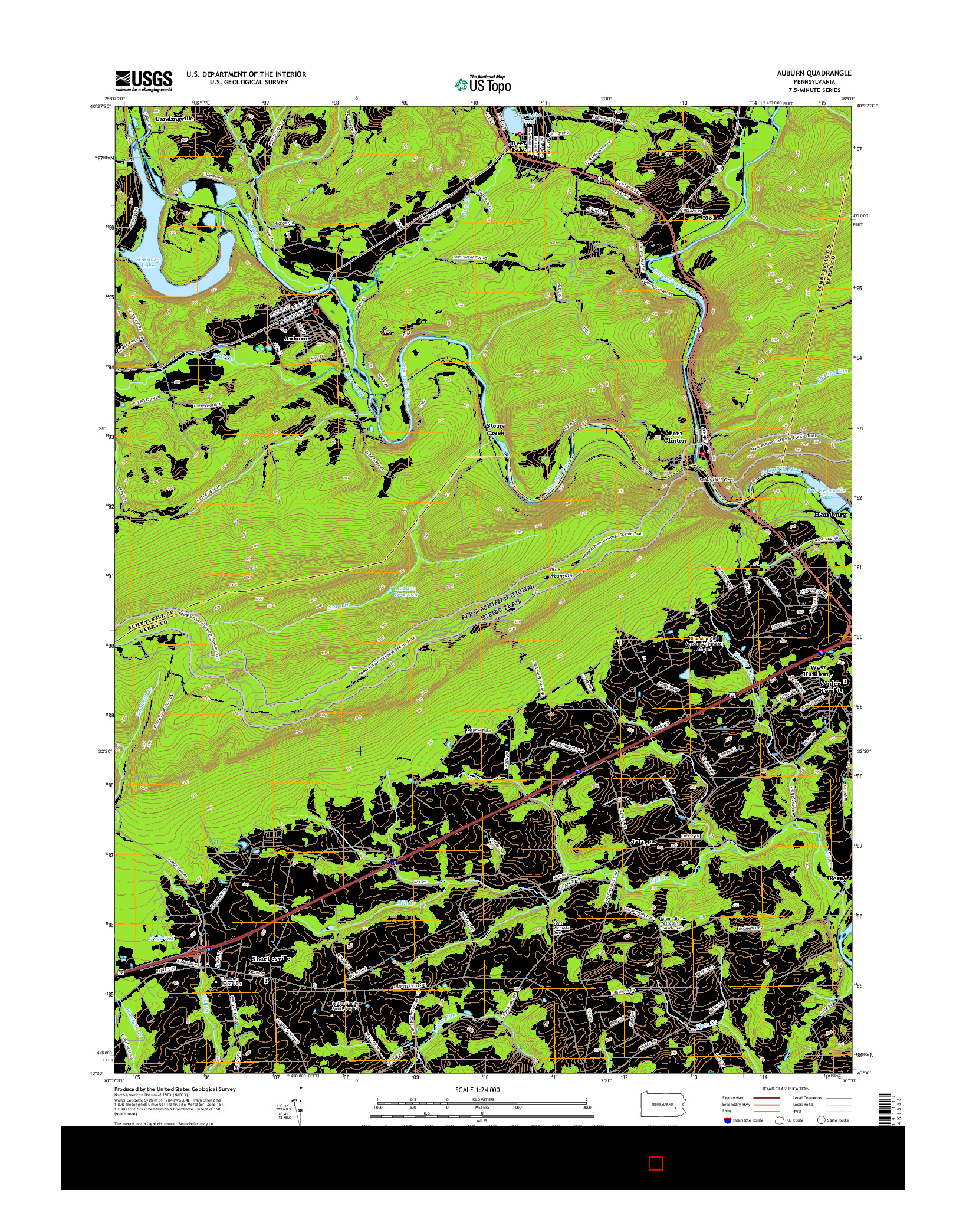 USGS US TOPO 7.5-MINUTE MAP FOR AUBURN, PA 2016