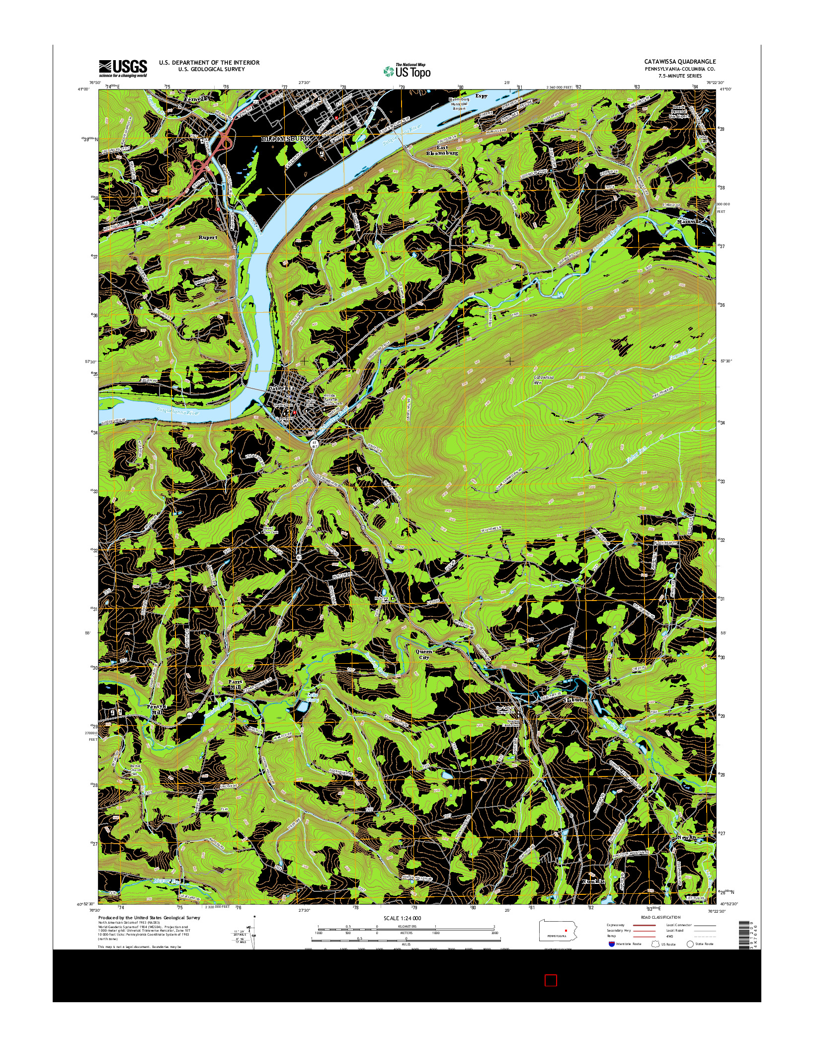 USGS US TOPO 7.5-MINUTE MAP FOR CATAWISSA, PA 2016