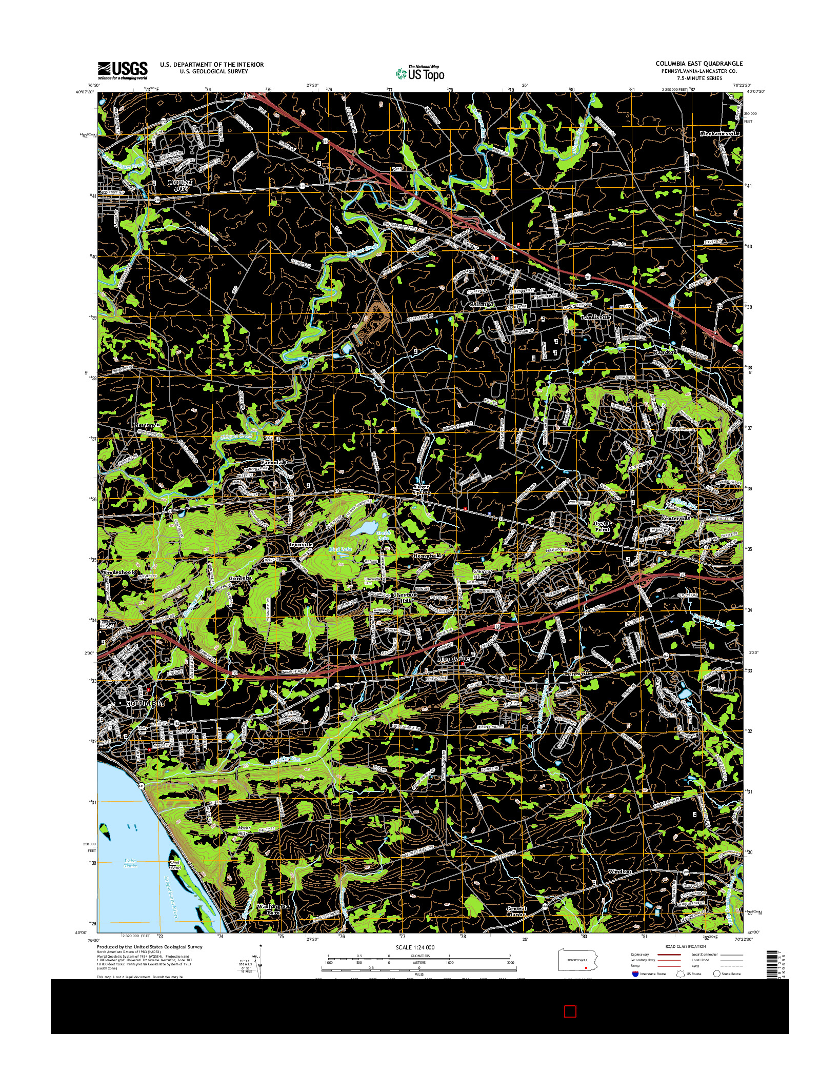 USGS US TOPO 7.5-MINUTE MAP FOR COLUMBIA EAST, PA 2016