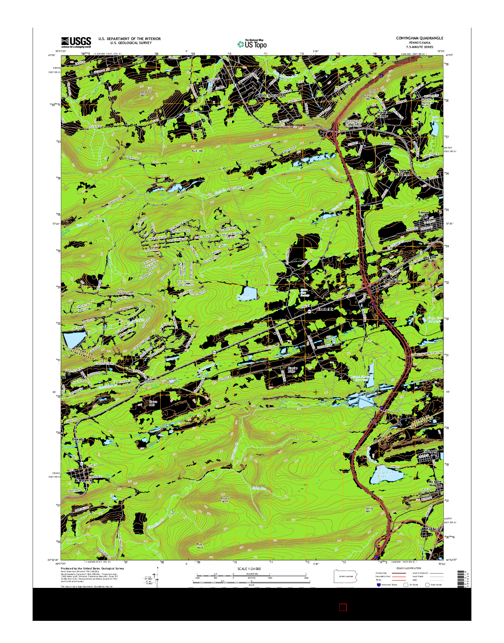 USGS US TOPO 7.5-MINUTE MAP FOR CONYNGHAM, PA 2016