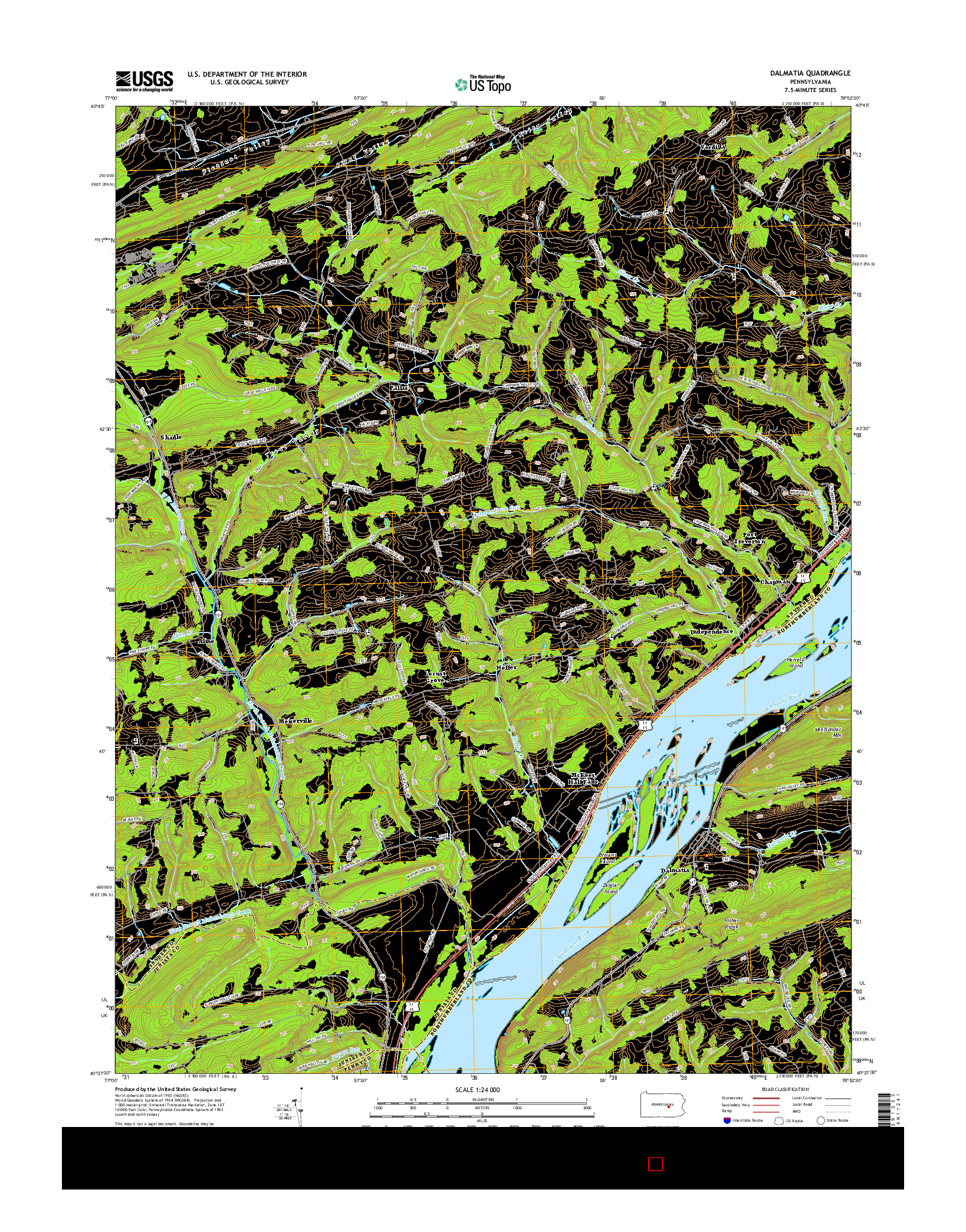 USGS US TOPO 7.5-MINUTE MAP FOR DALMATIA, PA 2016