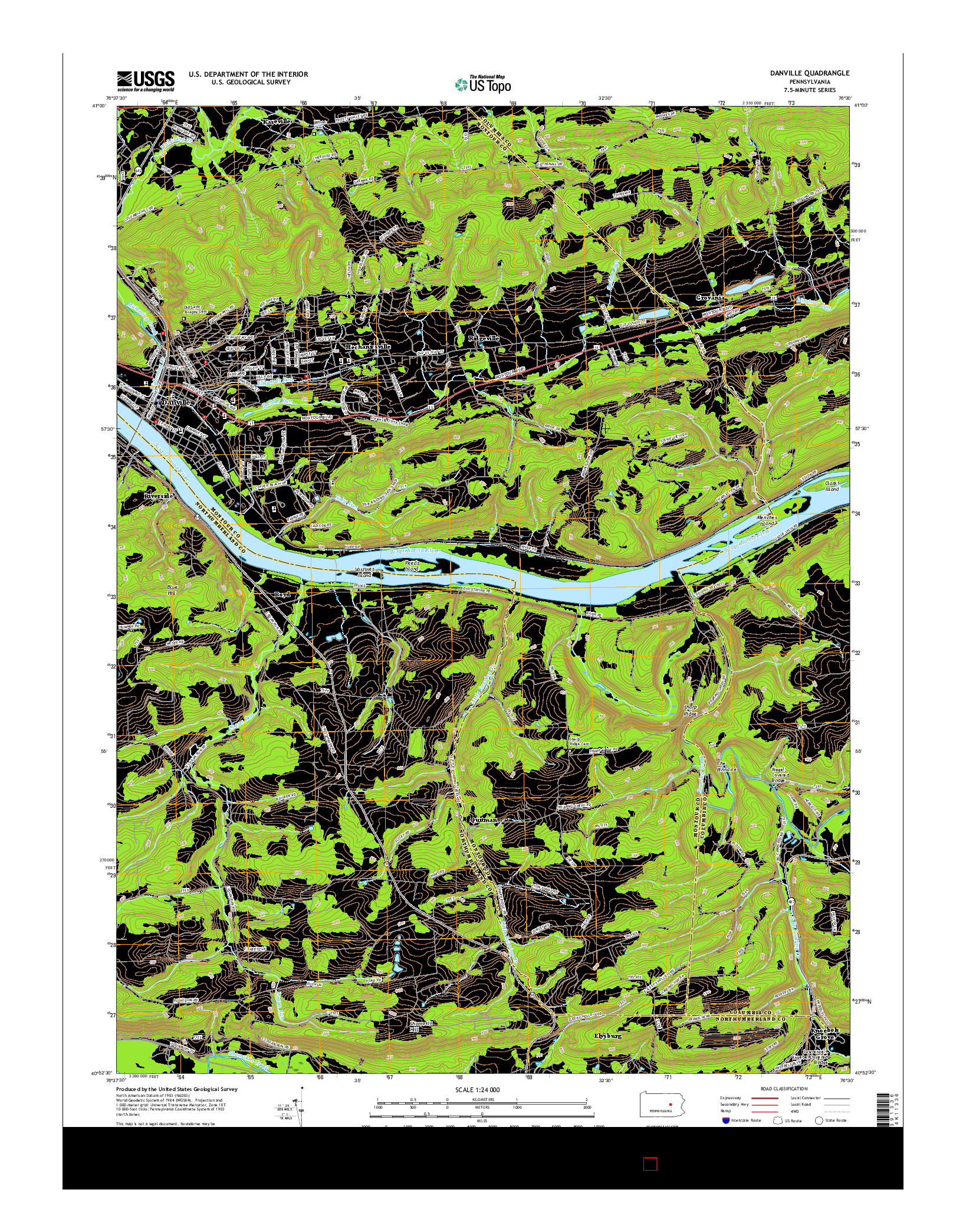 USGS US TOPO 7.5-MINUTE MAP FOR DANVILLE, PA 2016