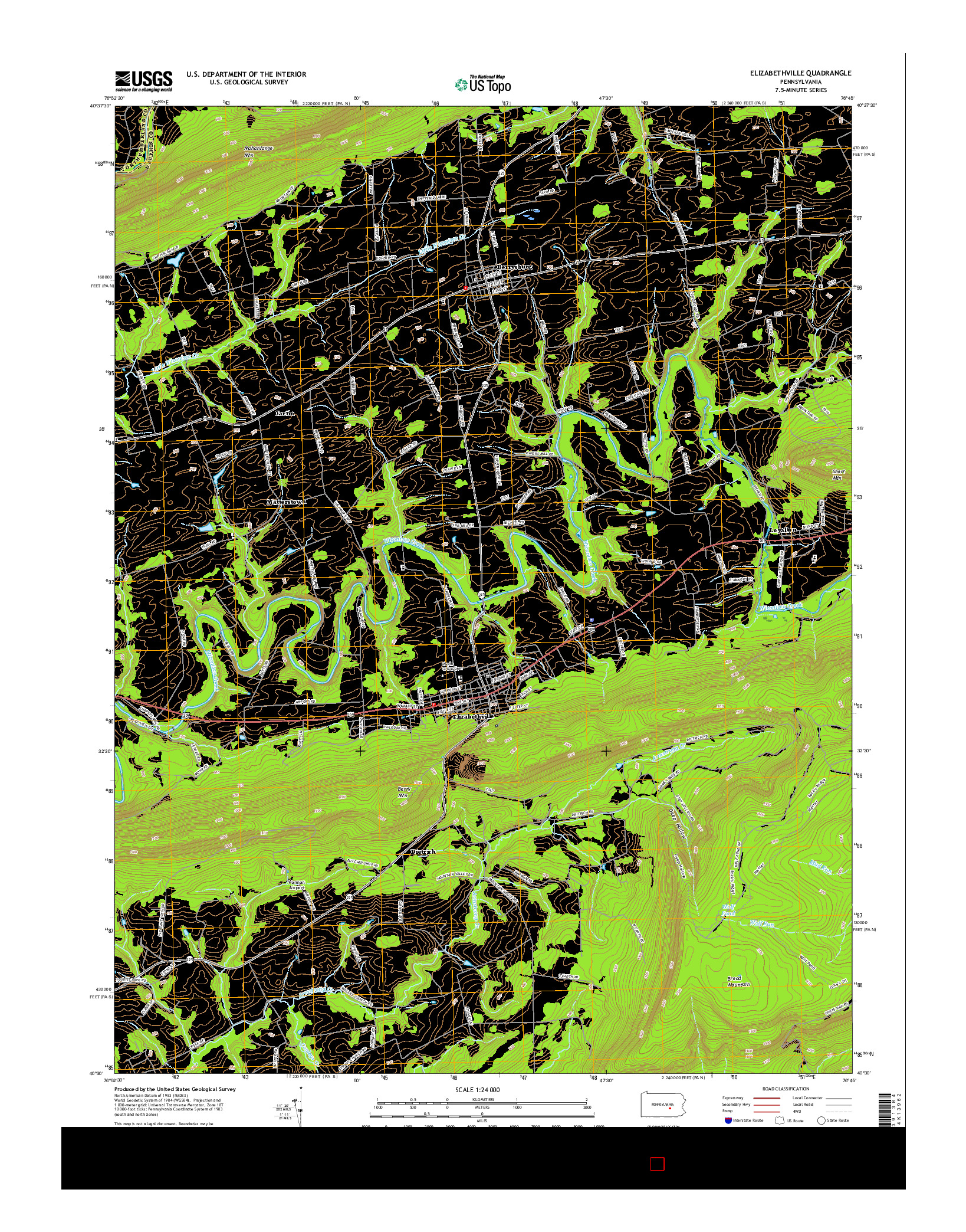 USGS US TOPO 7.5-MINUTE MAP FOR ELIZABETHVILLE, PA 2016