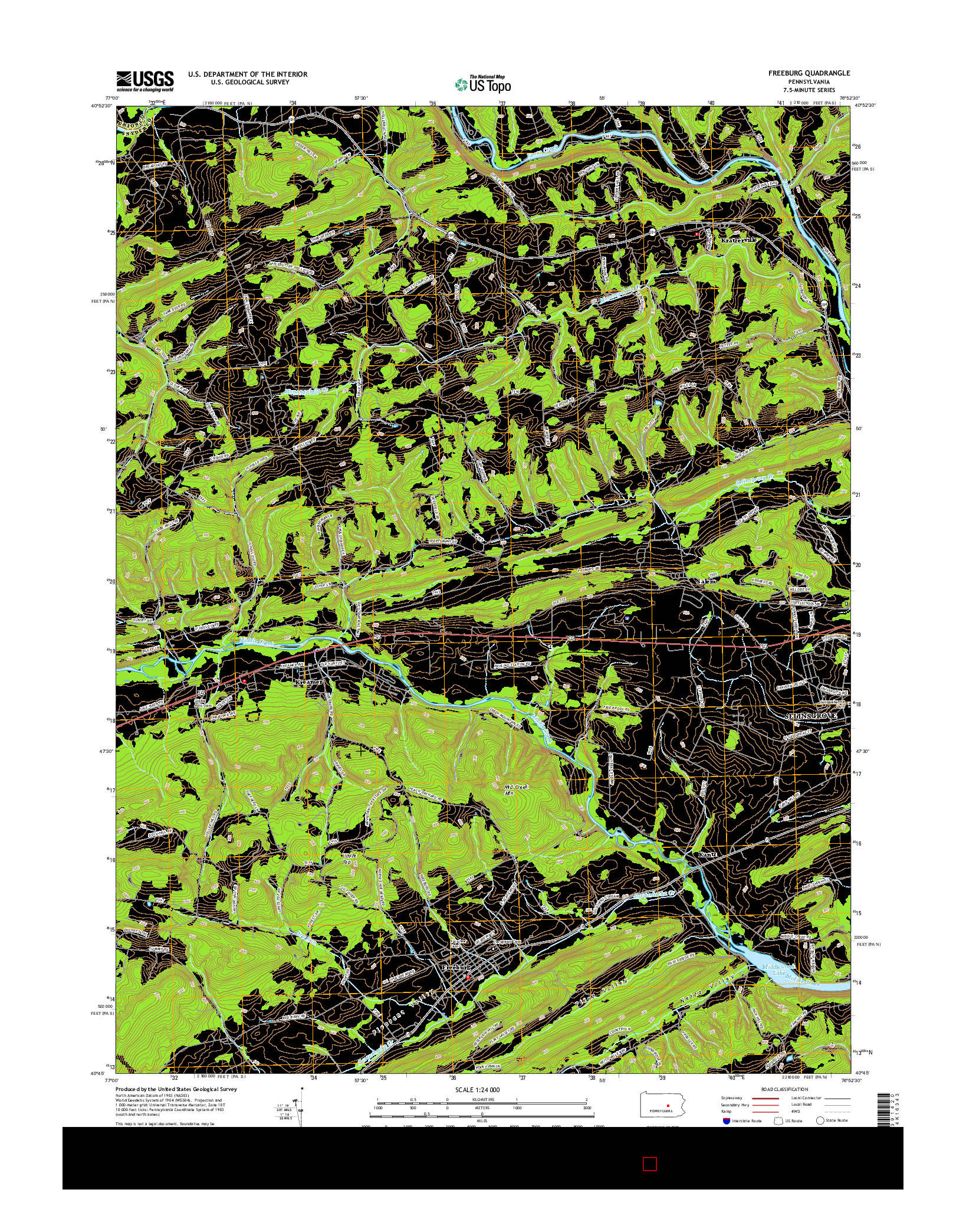 USGS US TOPO 7.5-MINUTE MAP FOR FREEBURG, PA 2016