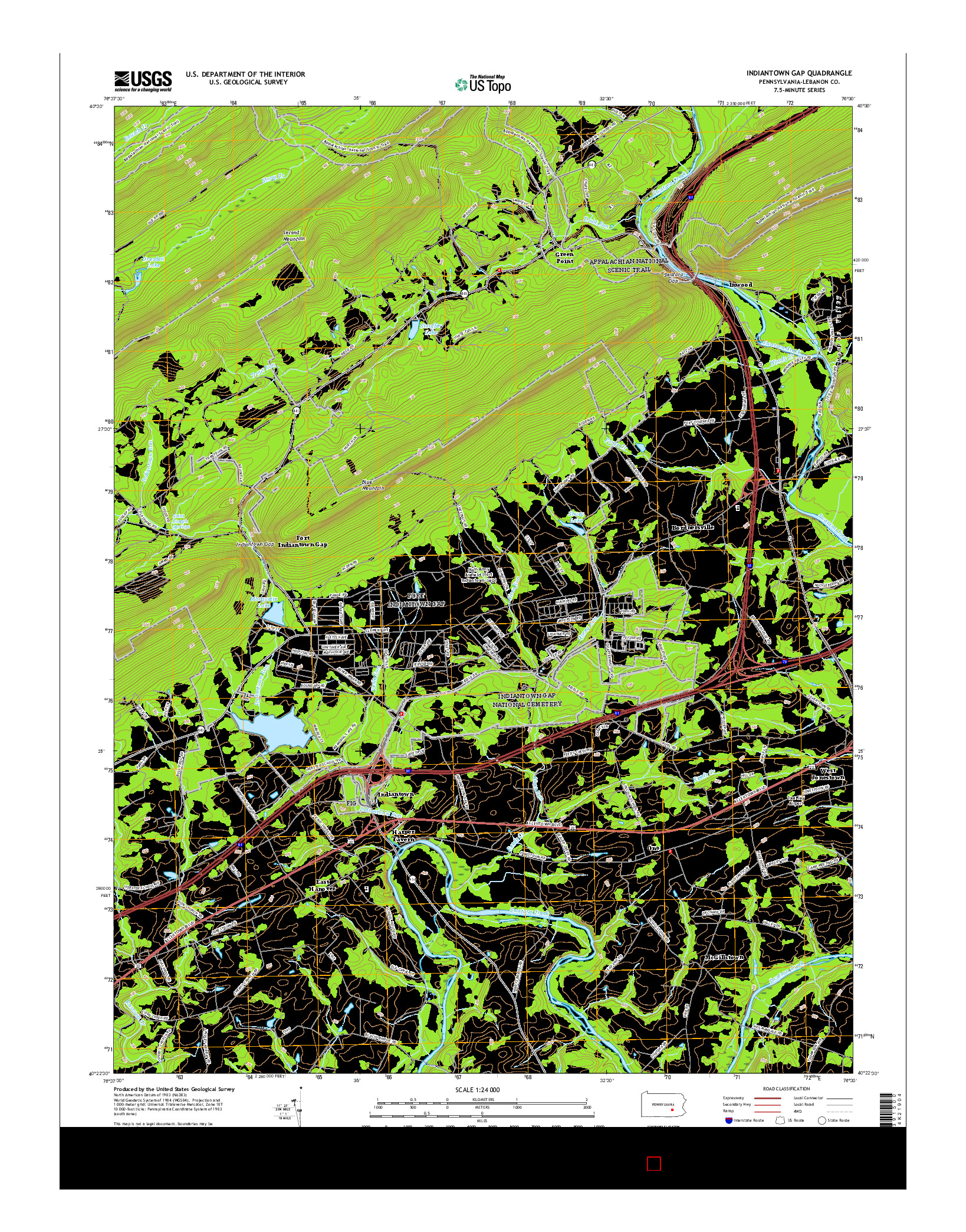 USGS US TOPO 7.5-MINUTE MAP FOR INDIANTOWN GAP, PA 2016