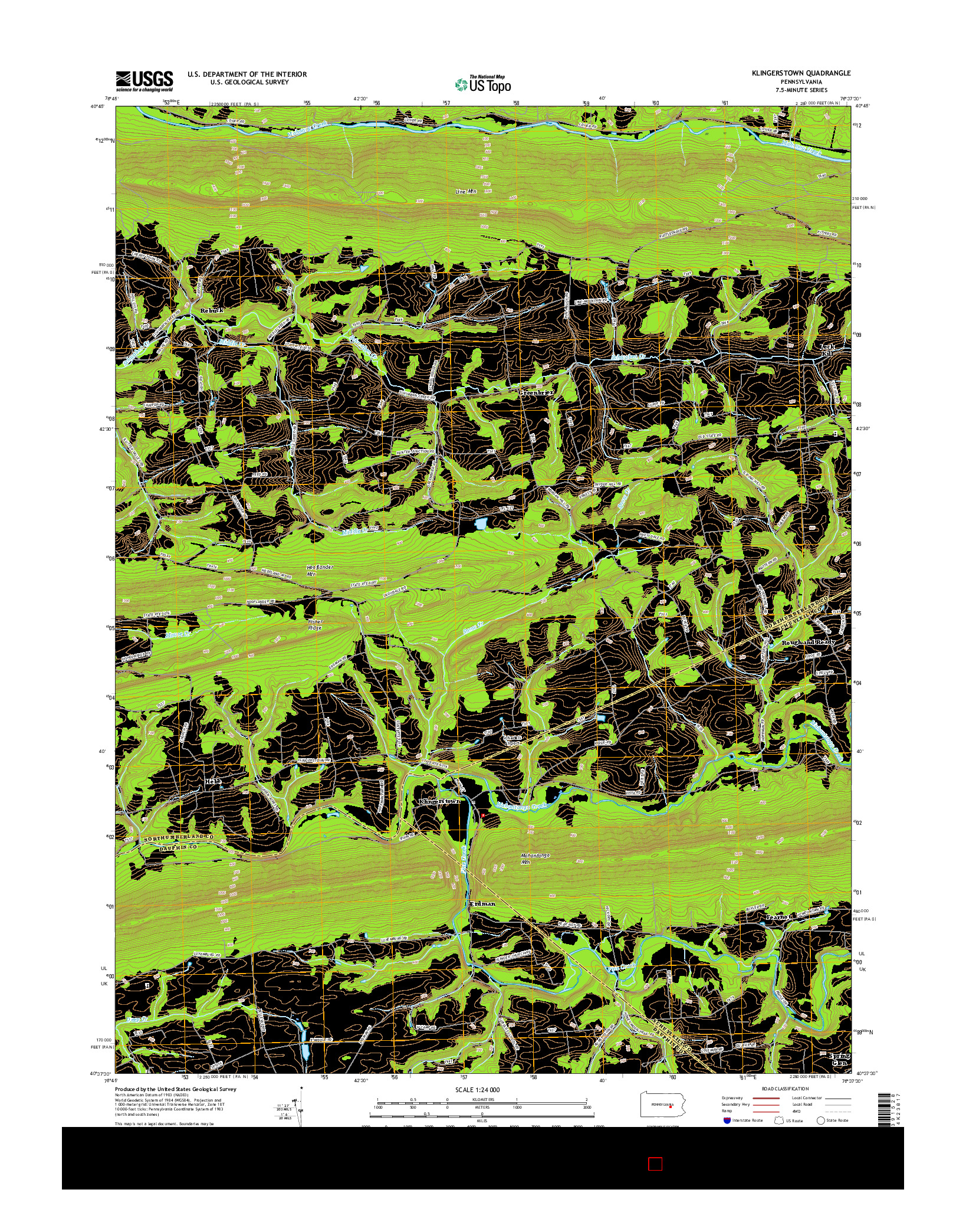 USGS US TOPO 7.5-MINUTE MAP FOR KLINGERSTOWN, PA 2016