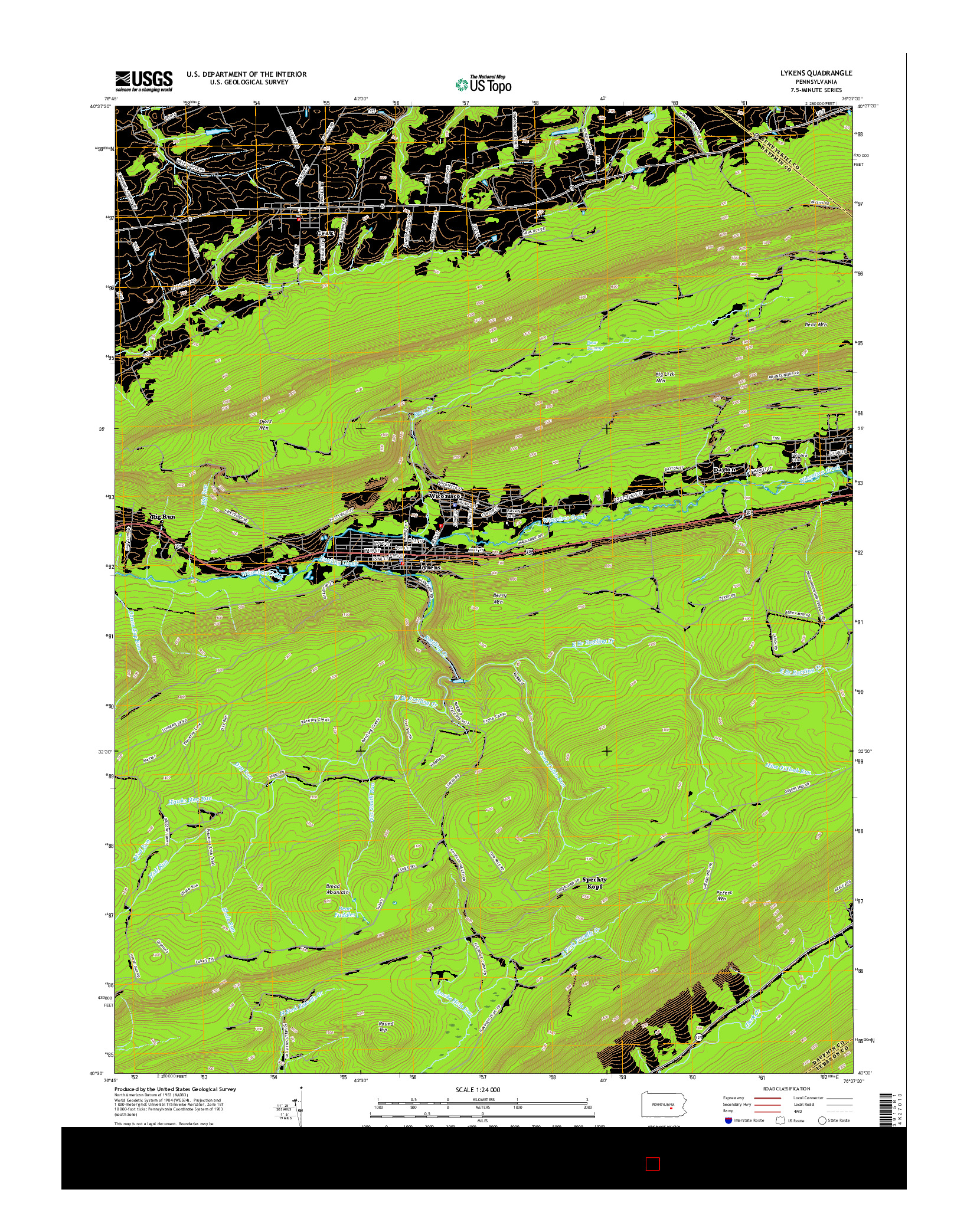 USGS US TOPO 7.5-MINUTE MAP FOR LYKENS, PA 2016