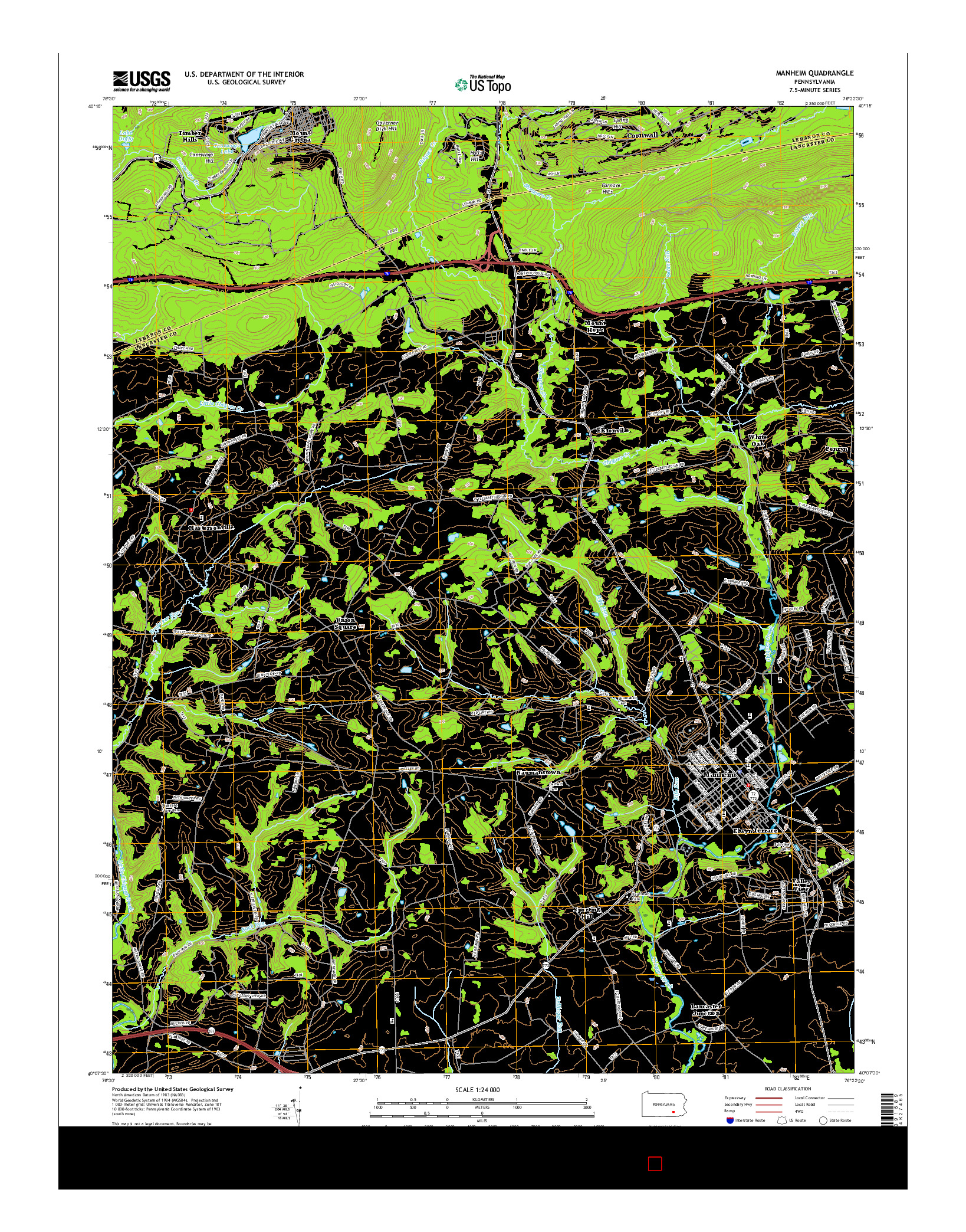 USGS US TOPO 7.5-MINUTE MAP FOR MANHEIM, PA 2016