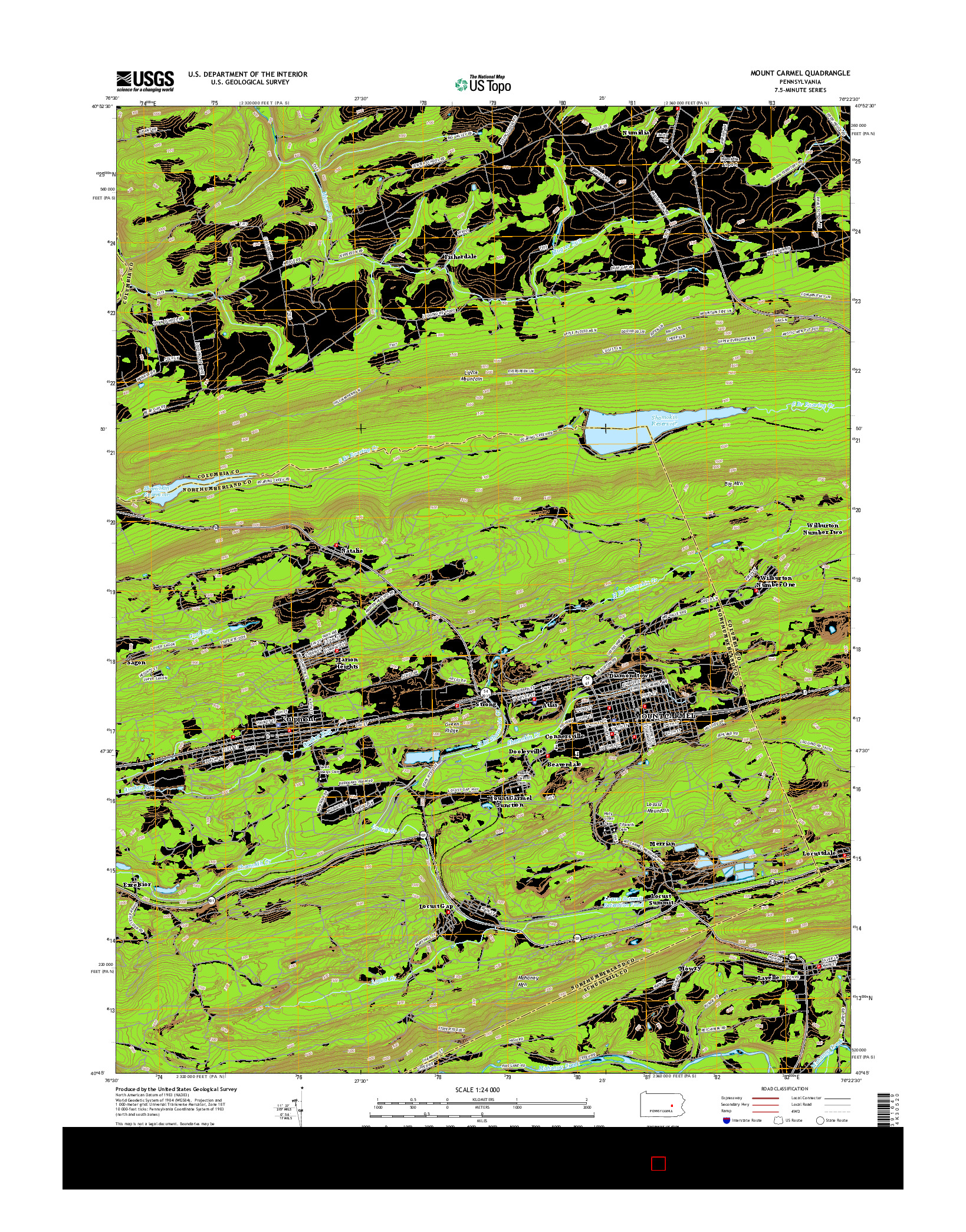 USGS US TOPO 7.5-MINUTE MAP FOR MOUNT CARMEL, PA 2016