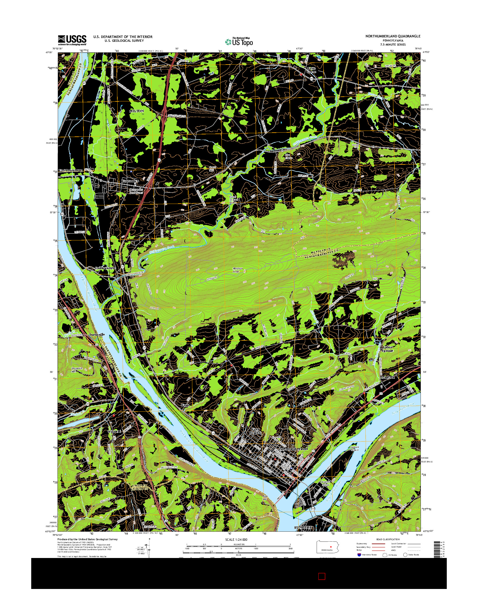 USGS US TOPO 7.5-MINUTE MAP FOR NORTHUMBERLAND, PA 2016