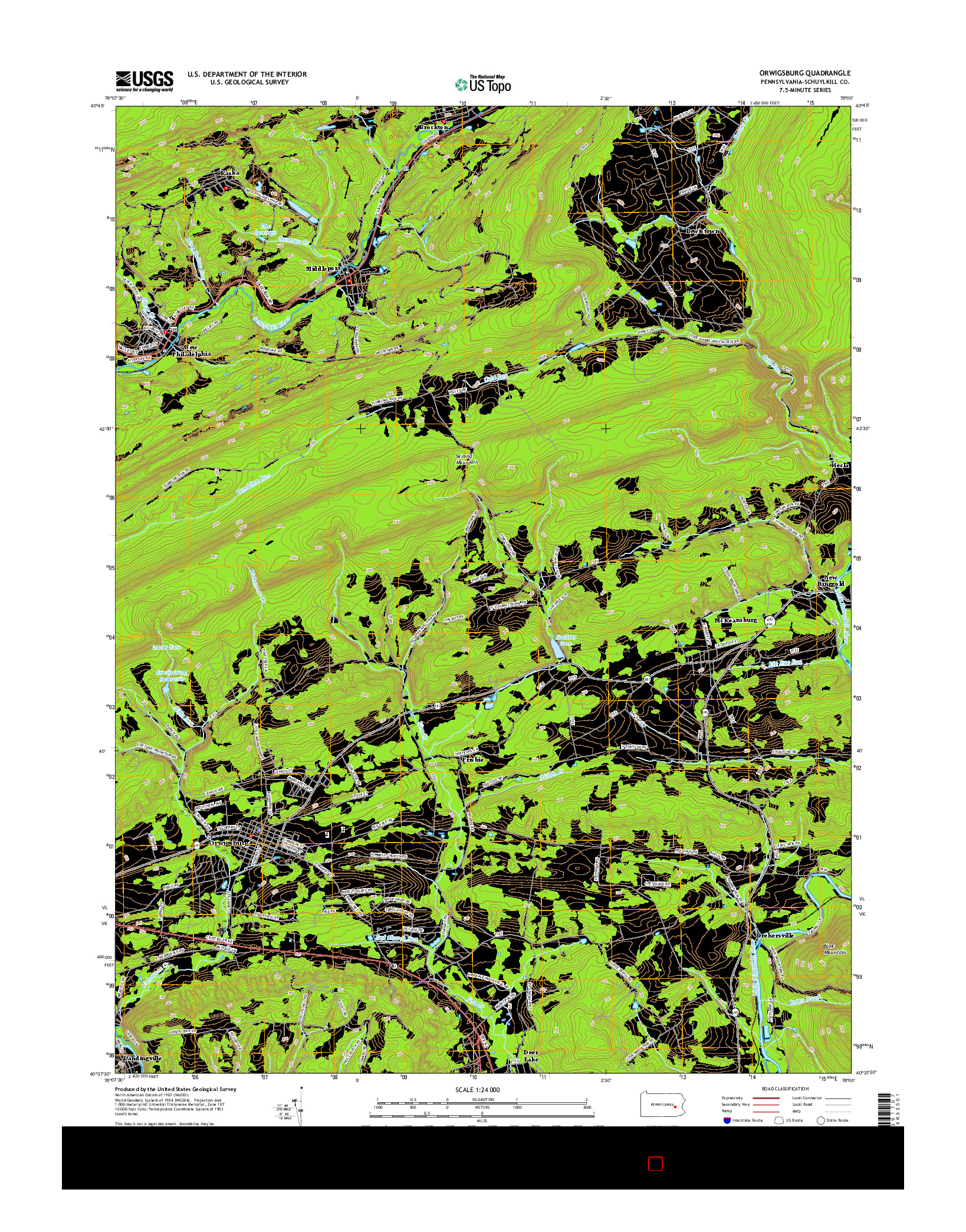 USGS US TOPO 7.5-MINUTE MAP FOR ORWIGSBURG, PA 2016