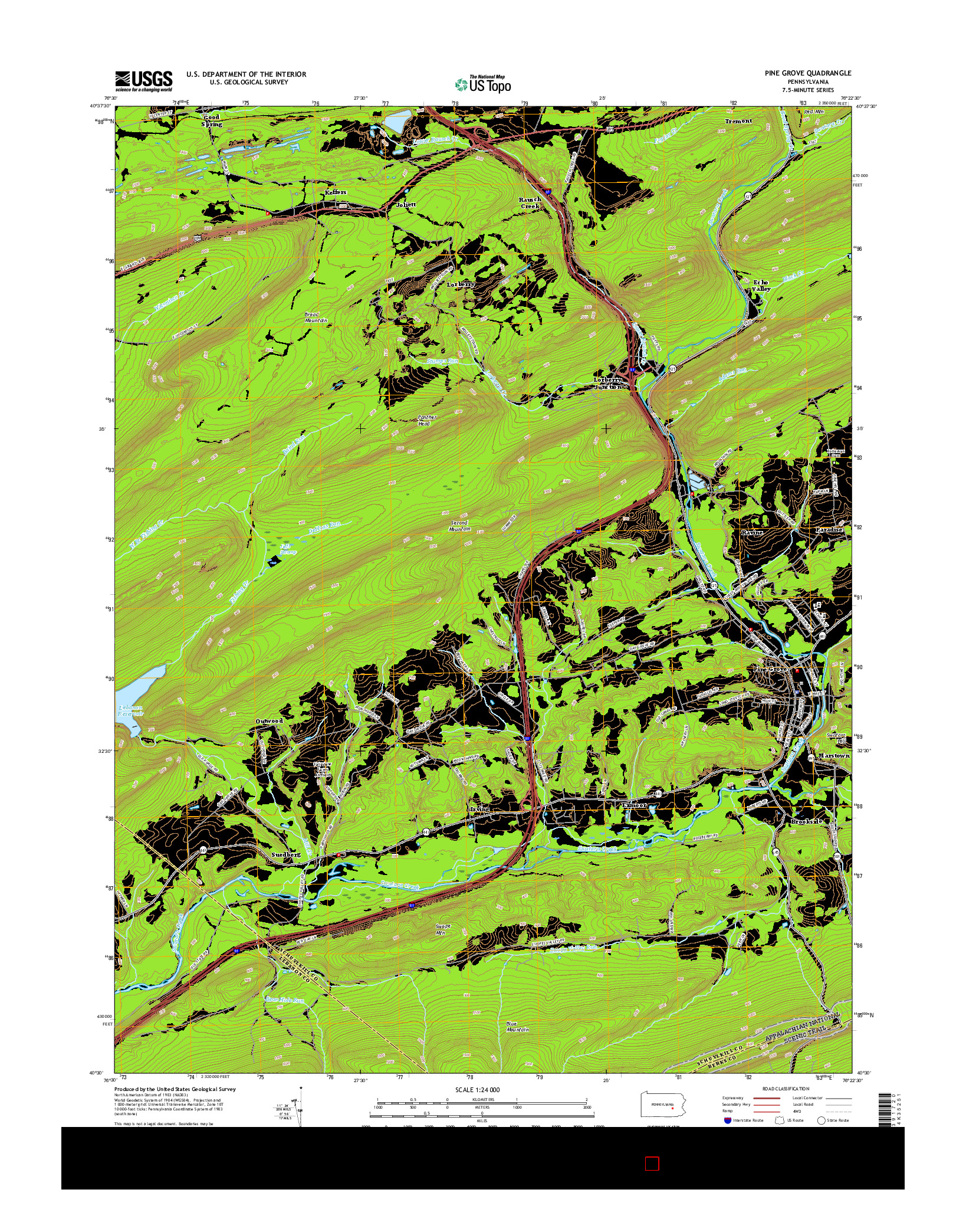 USGS US TOPO 7.5-MINUTE MAP FOR PINE GROVE, PA 2016