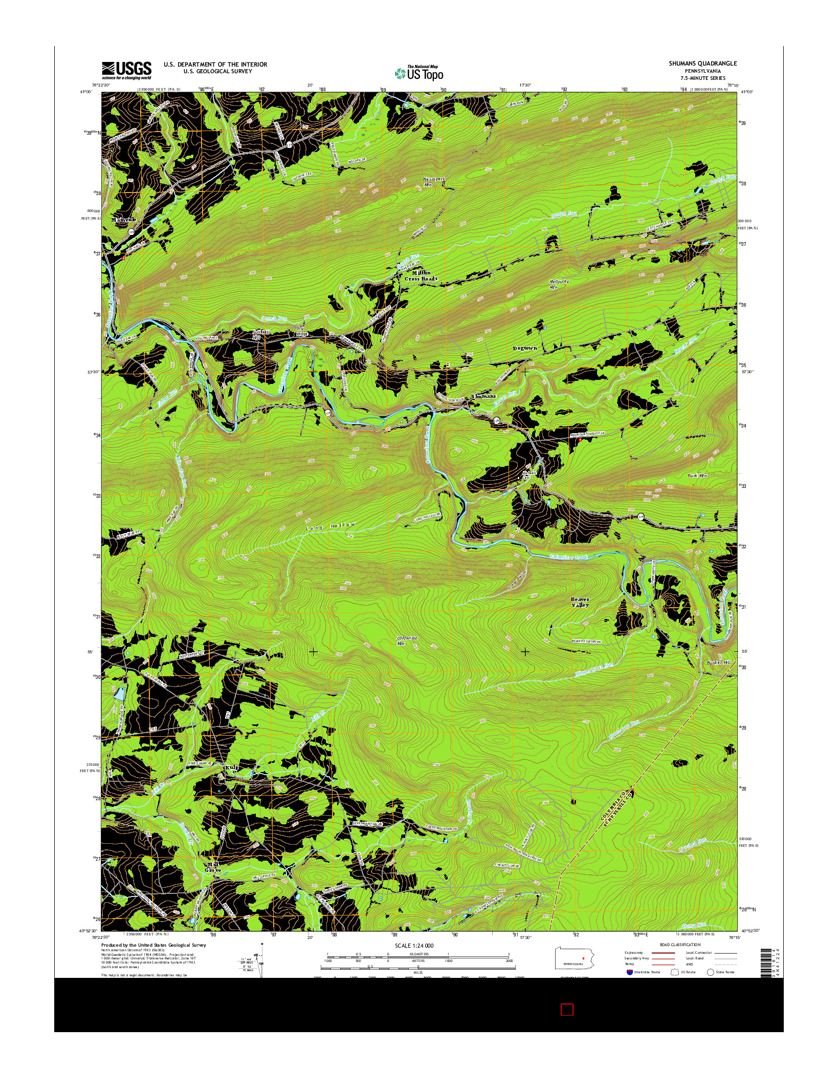USGS US TOPO 7.5-MINUTE MAP FOR SHUMANS, PA 2016