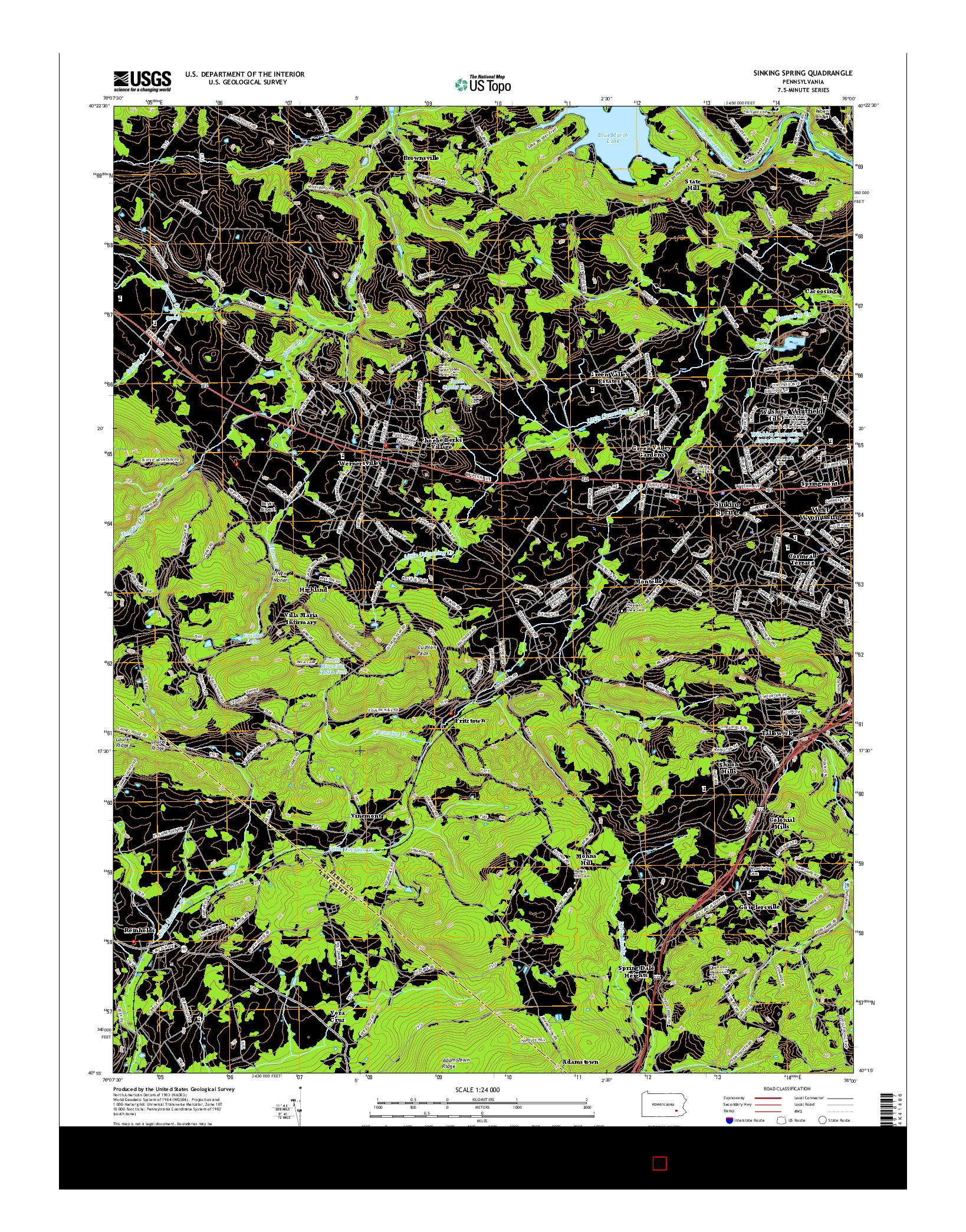 USGS US TOPO 7.5-MINUTE MAP FOR SINKING SPRING, PA 2016