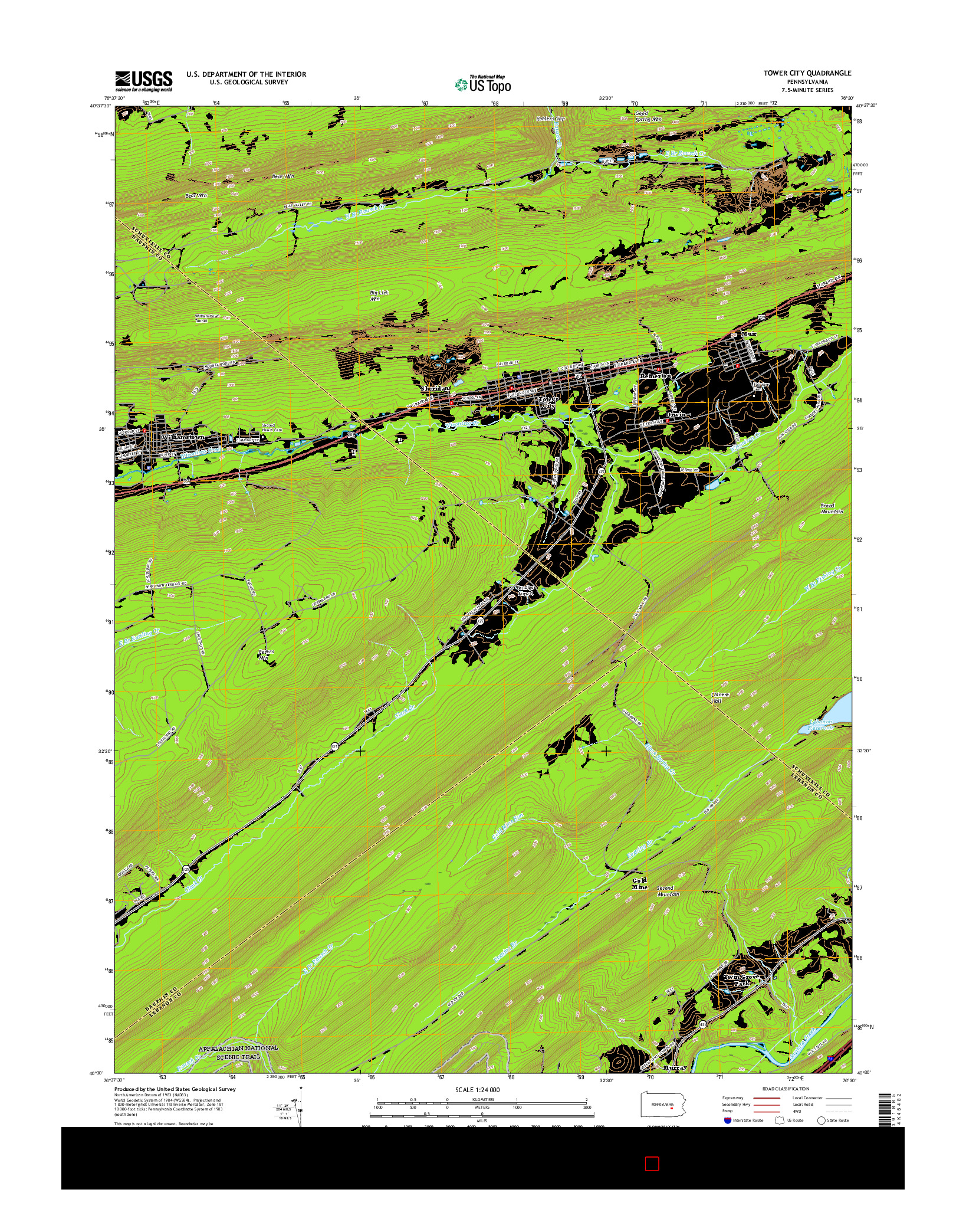 USGS US TOPO 7.5-MINUTE MAP FOR TOWER CITY, PA 2016