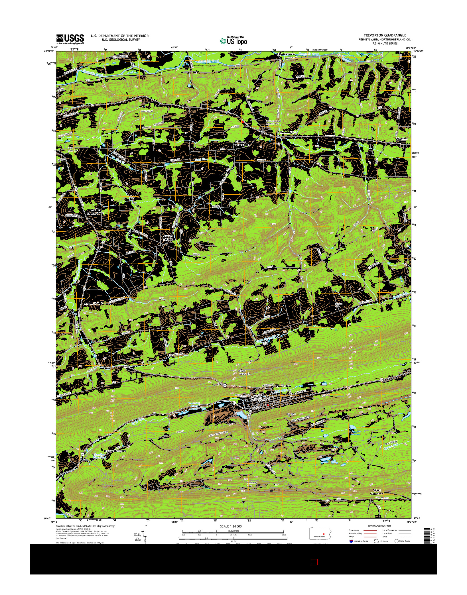 USGS US TOPO 7.5-MINUTE MAP FOR TREVORTON, PA 2016