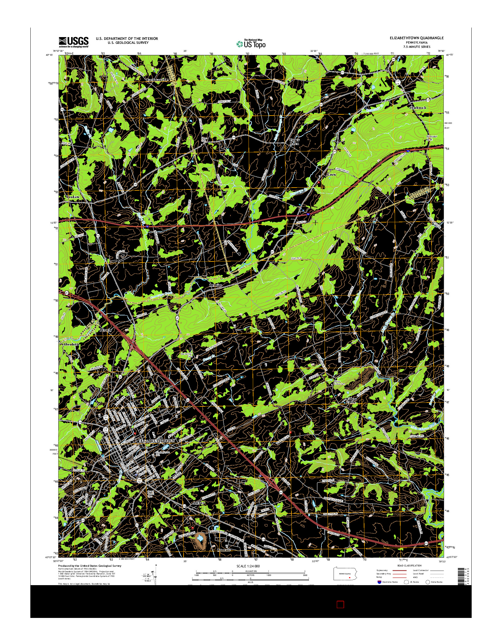 USGS US TOPO 7.5-MINUTE MAP FOR ELIZABETHTOWN, PA 2016