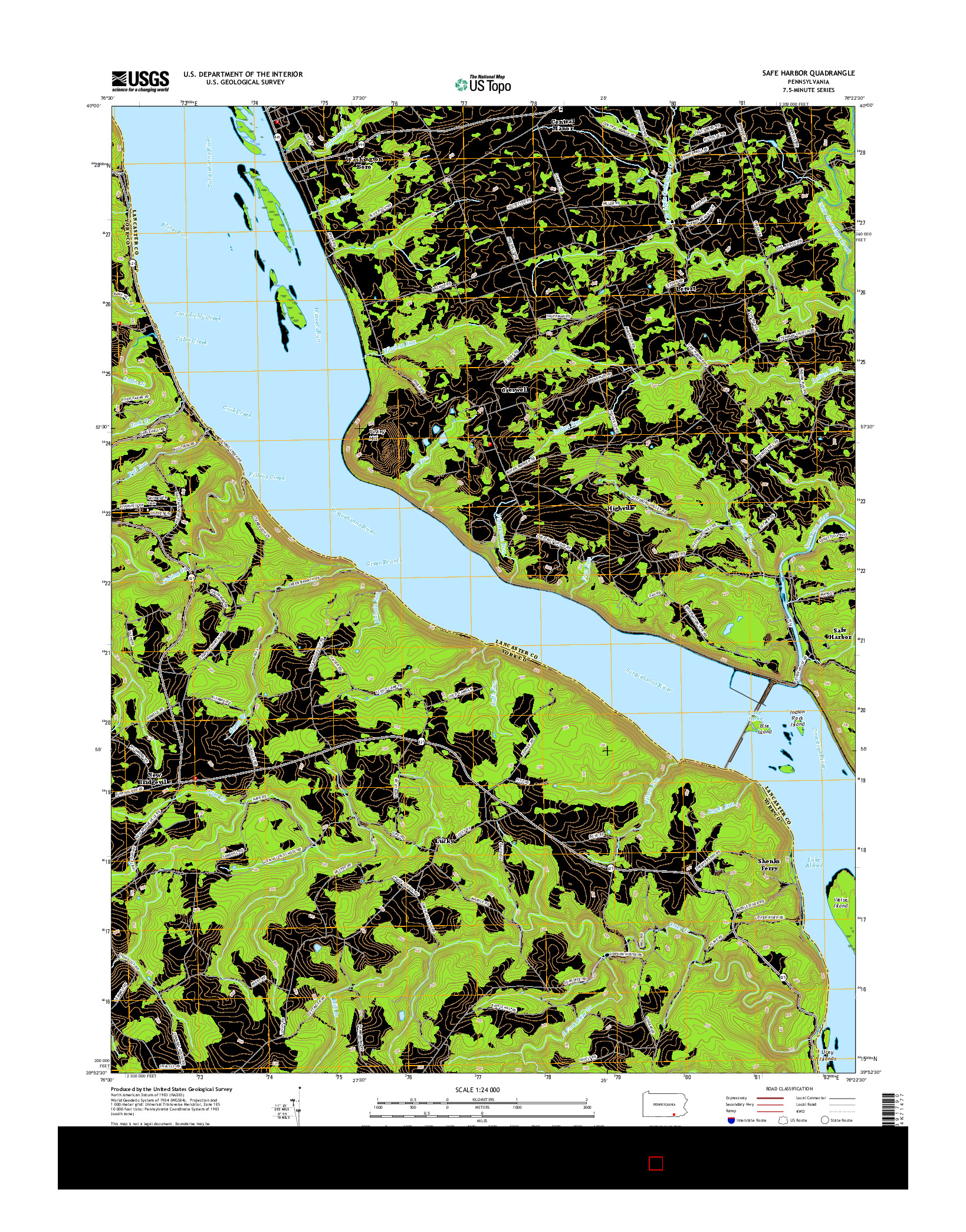 USGS US TOPO 7.5-MINUTE MAP FOR SAFE HARBOR, PA 2016