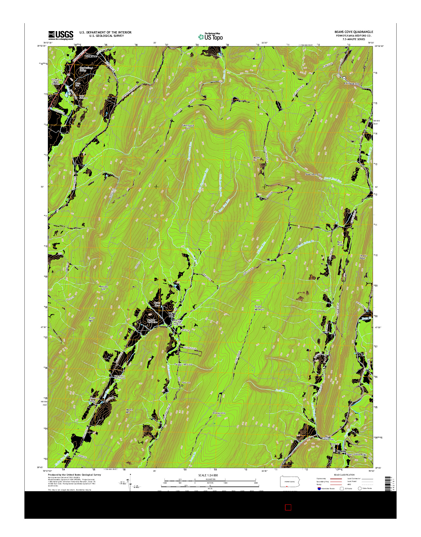 USGS US TOPO 7.5-MINUTE MAP FOR BEANS COVE, PA 2016