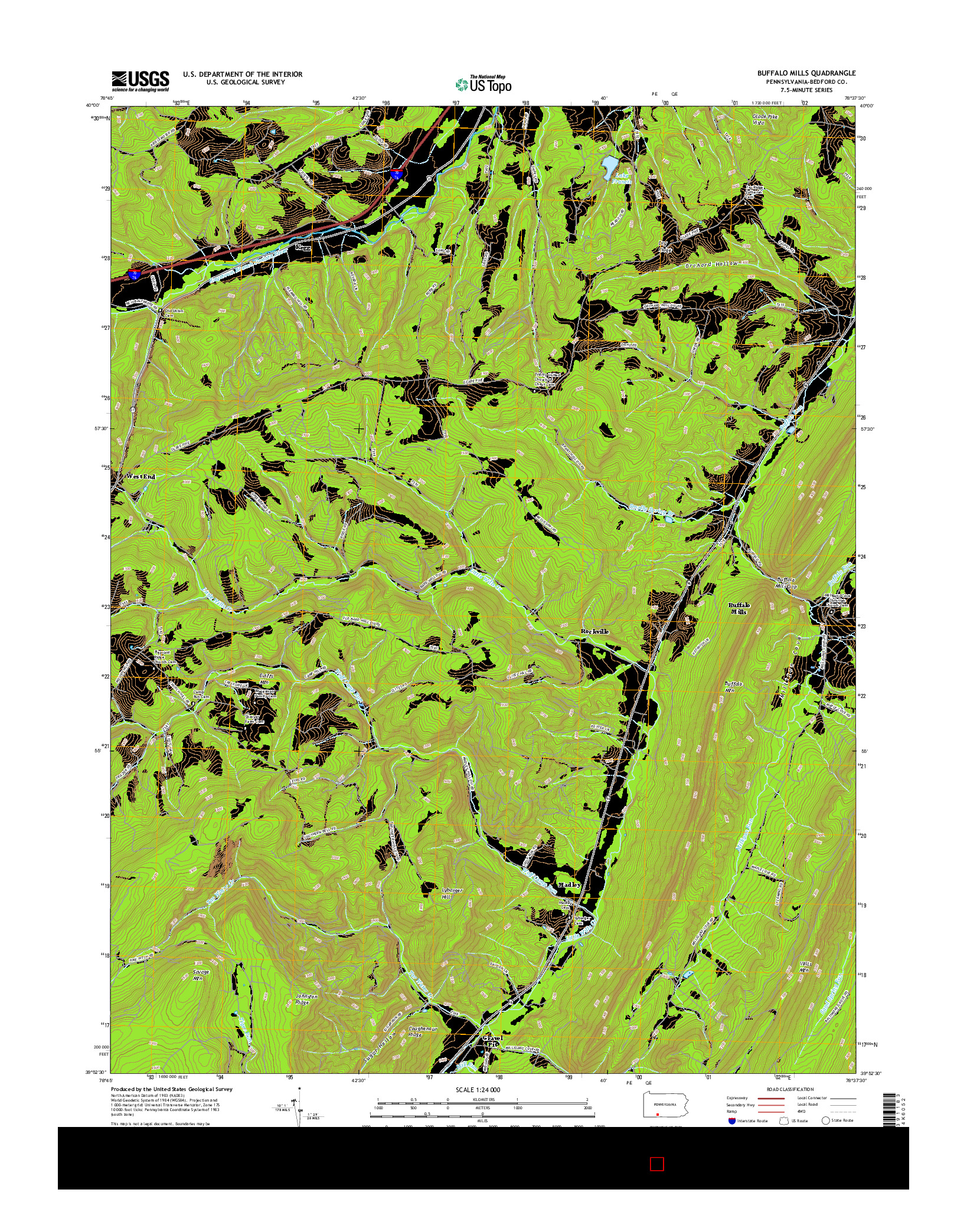 USGS US TOPO 7.5-MINUTE MAP FOR BUFFALO MILLS, PA 2016