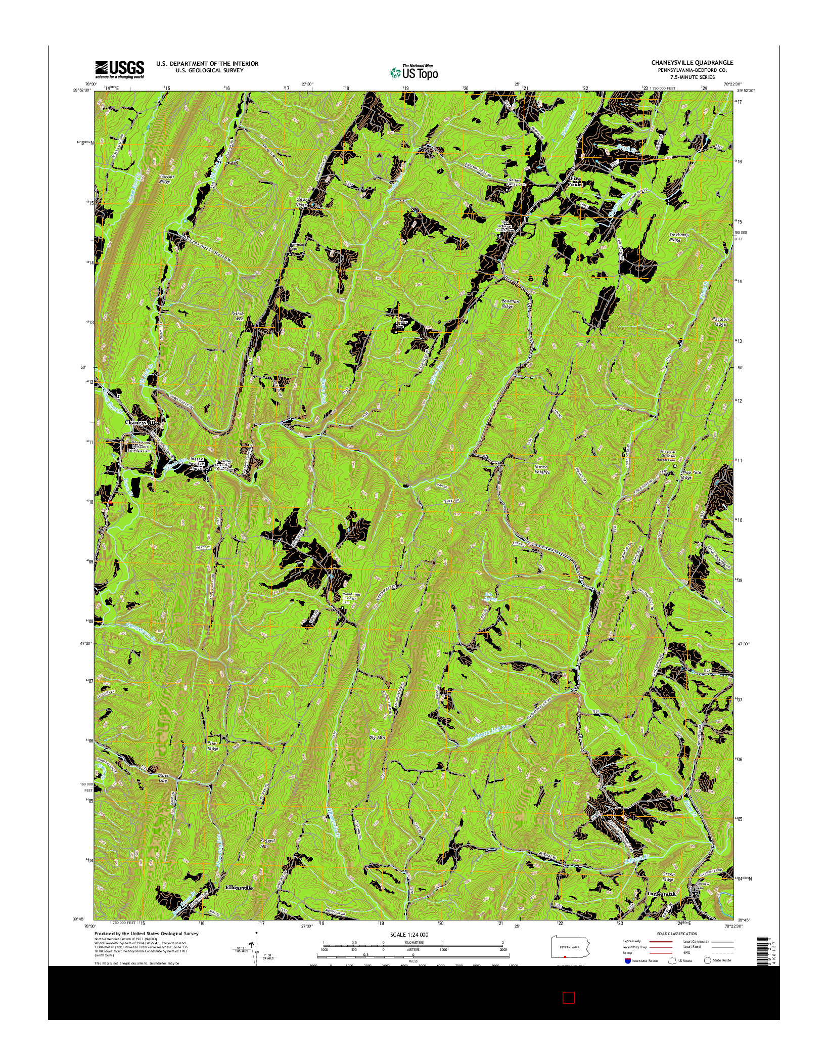 USGS US TOPO 7.5-MINUTE MAP FOR CHANEYSVILLE, PA 2016