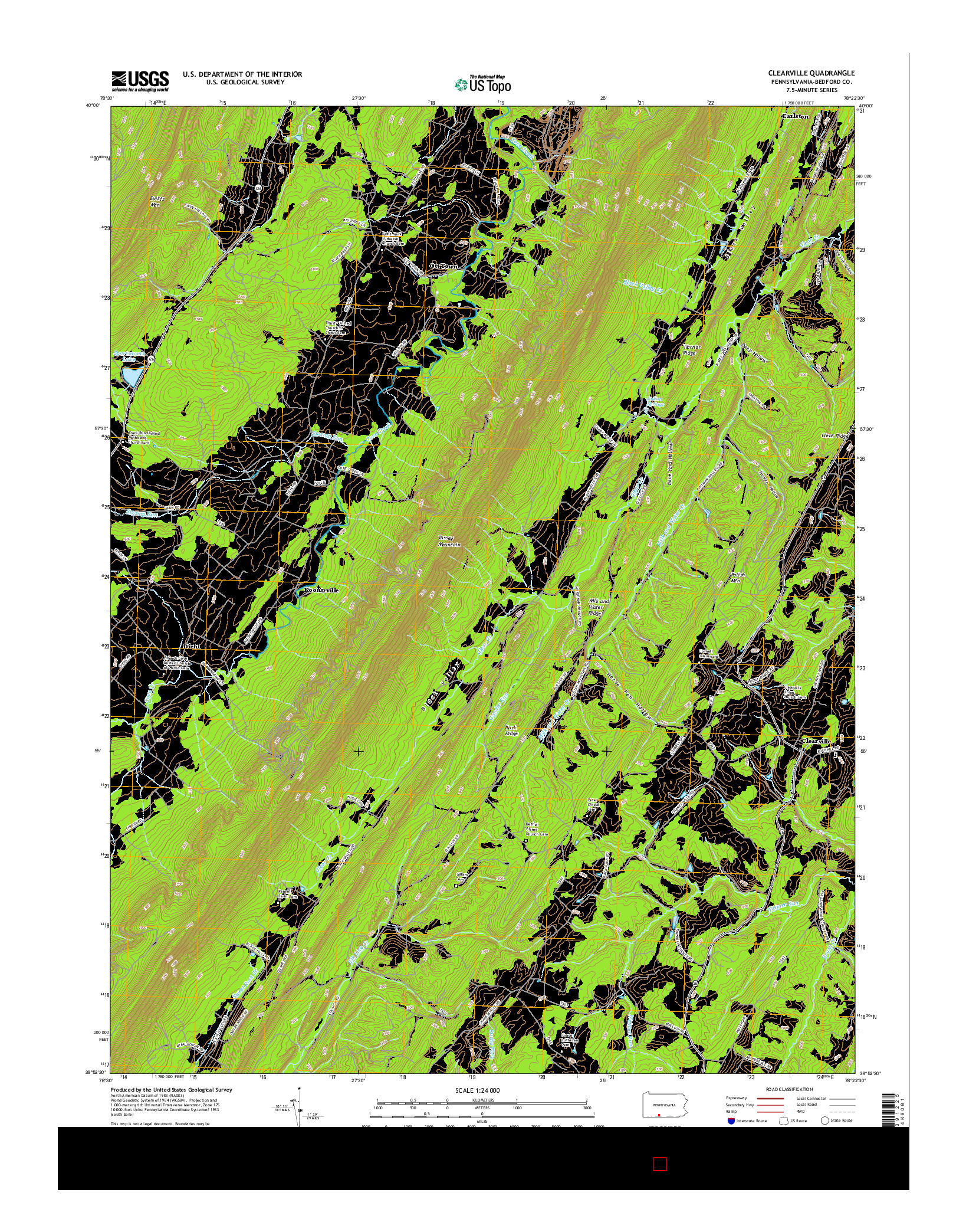 USGS US TOPO 7.5-MINUTE MAP FOR CLEARVILLE, PA 2016