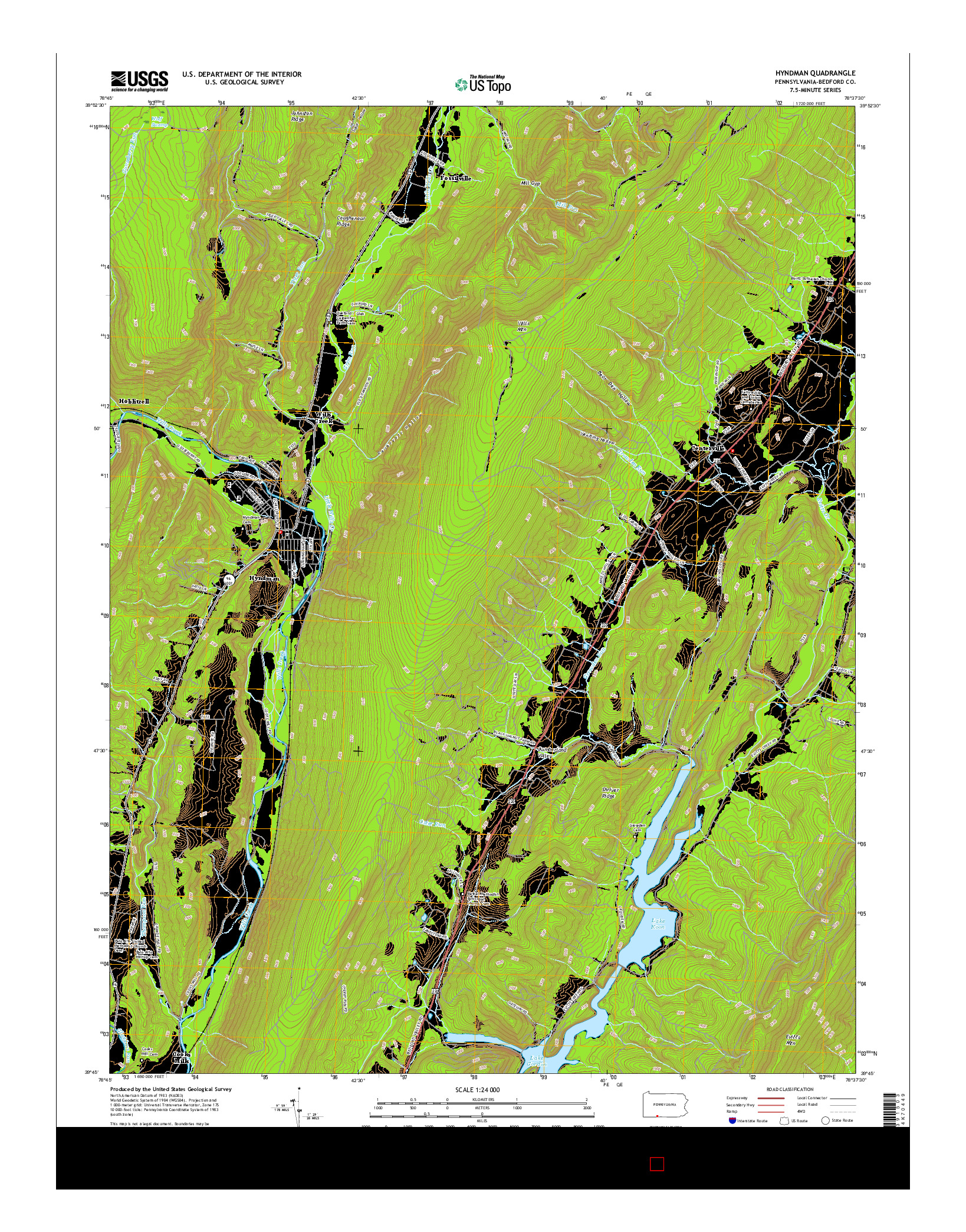 USGS US TOPO 7.5-MINUTE MAP FOR HYNDMAN, PA 2016