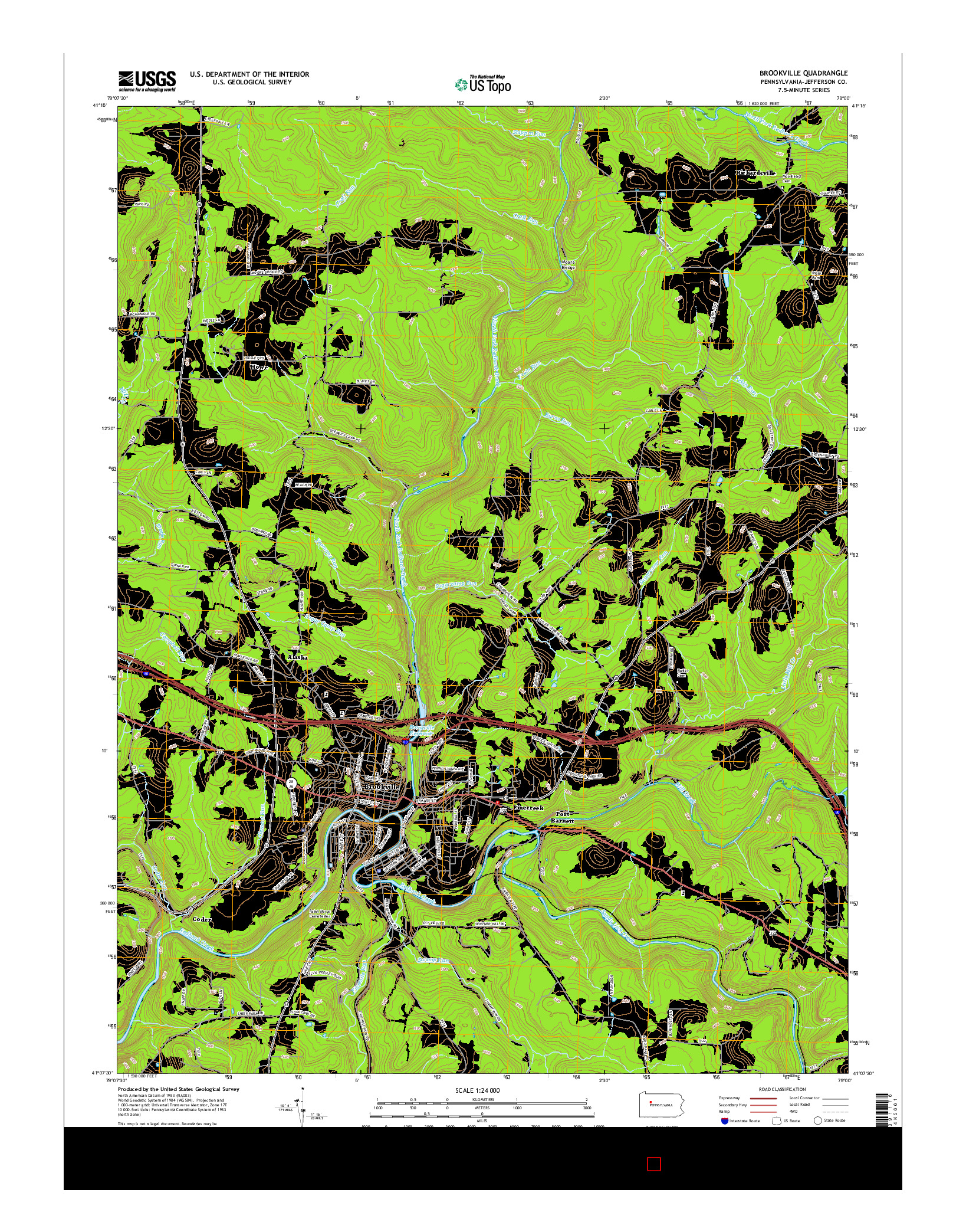 USGS US TOPO 7.5-MINUTE MAP FOR BROOKVILLE, PA 2016