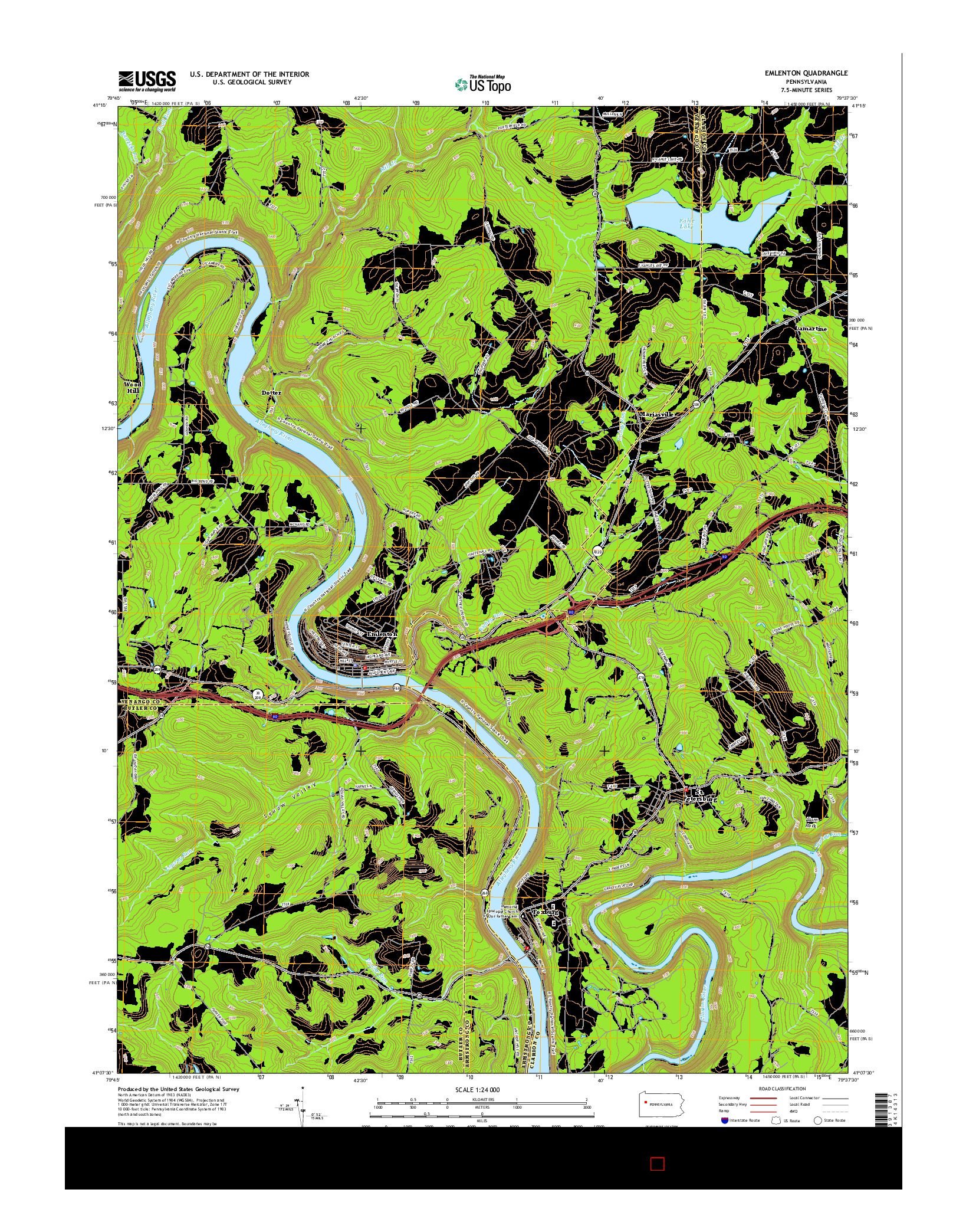 USGS US TOPO 7.5-MINUTE MAP FOR EMLENTON, PA 2016