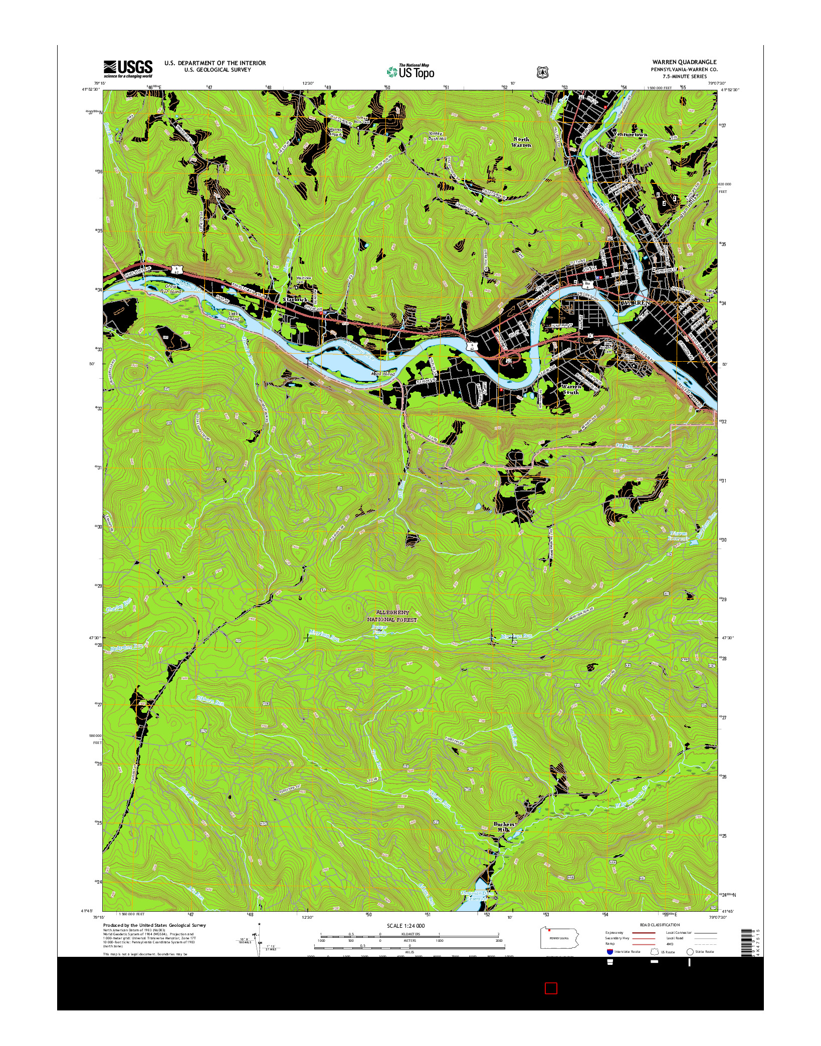 USGS US TOPO 7.5-MINUTE MAP FOR WARREN, PA 2016