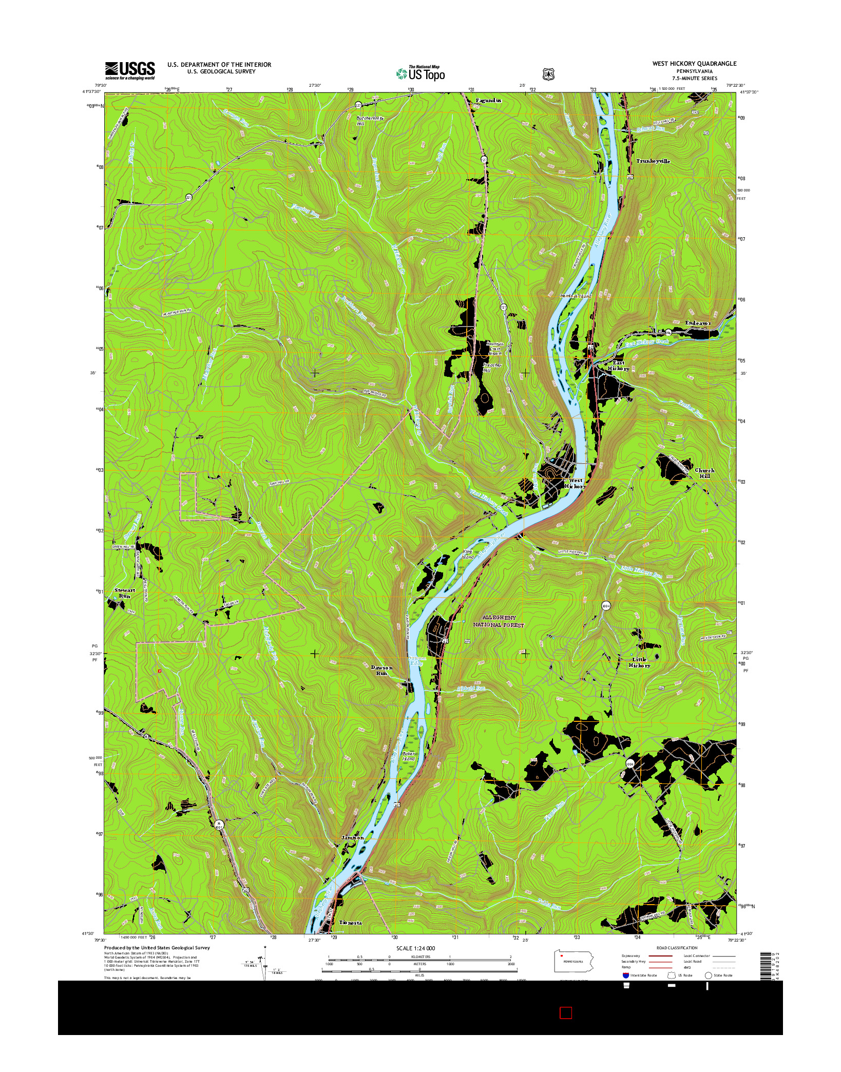 USGS US TOPO 7.5-MINUTE MAP FOR WEST HICKORY, PA 2016