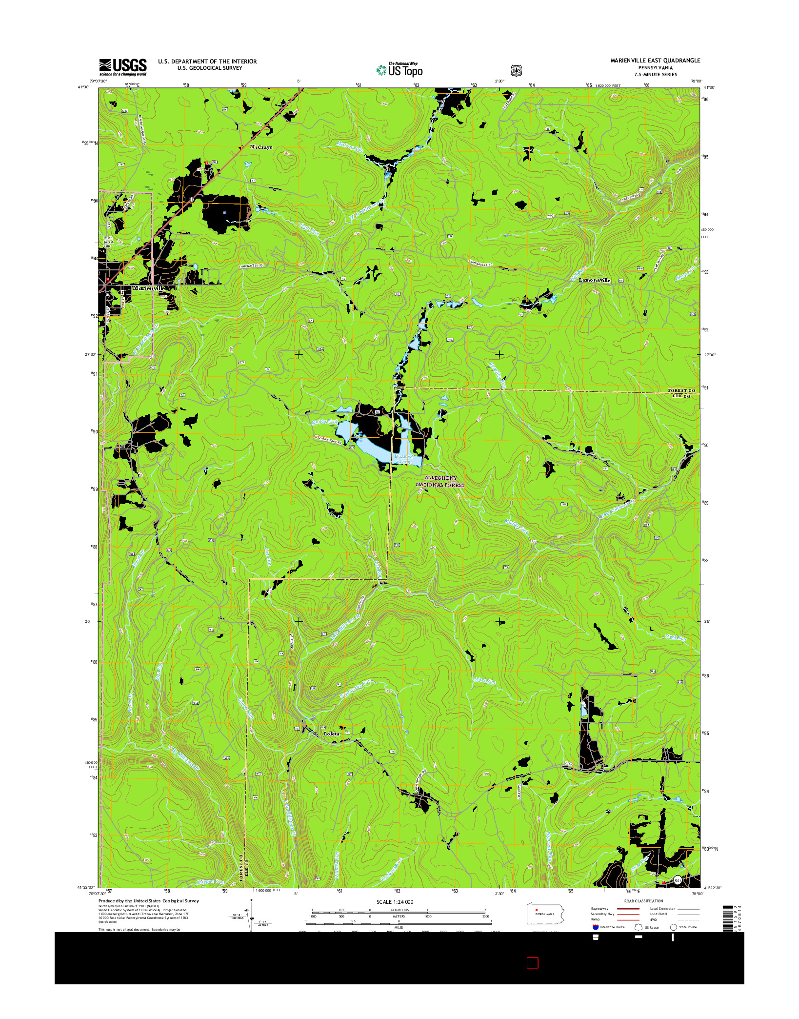 USGS US TOPO 7.5-MINUTE MAP FOR MARIENVILLE EAST, PA 2016