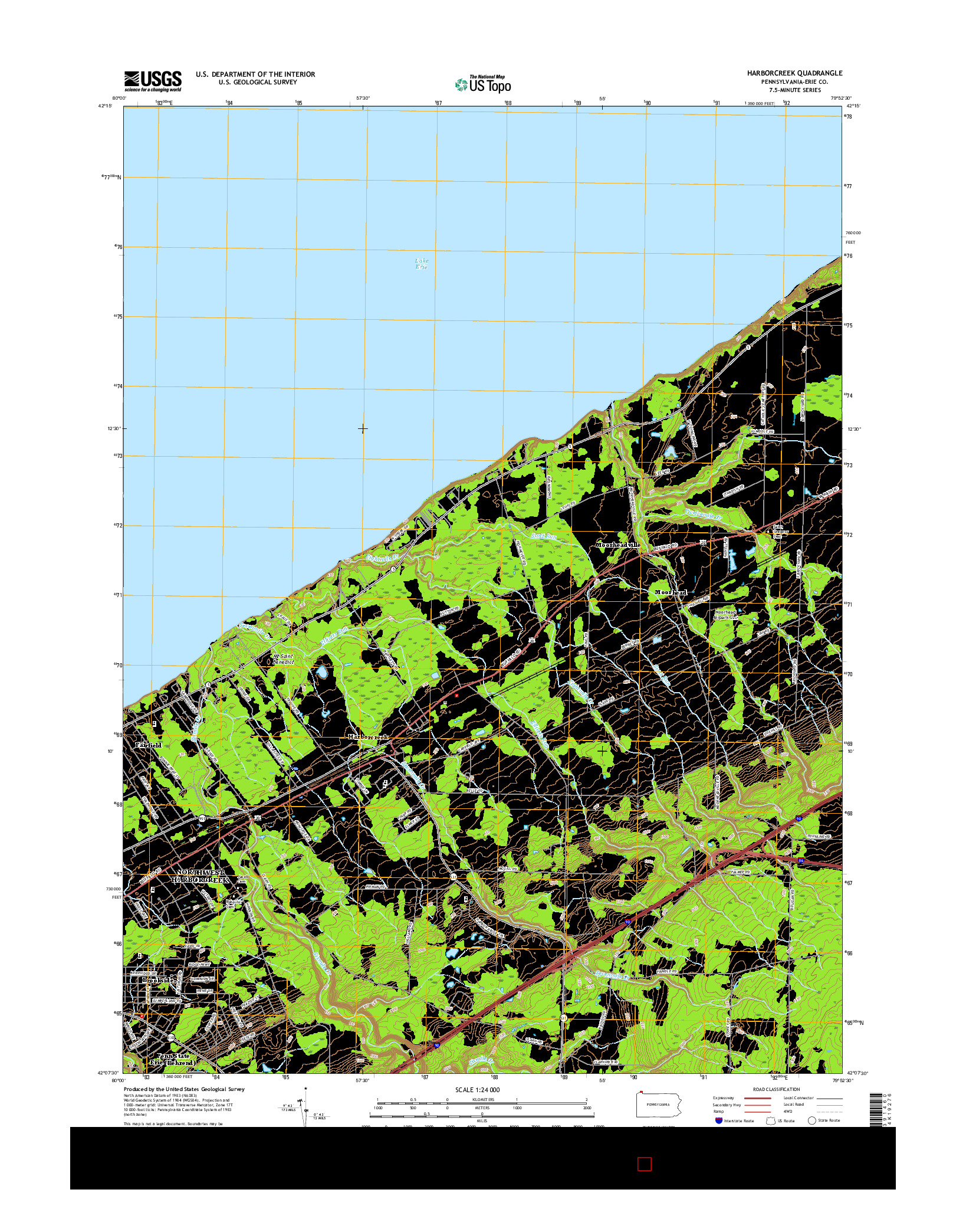 USGS US TOPO 7.5-MINUTE MAP FOR HARBORCREEK, PA 2016