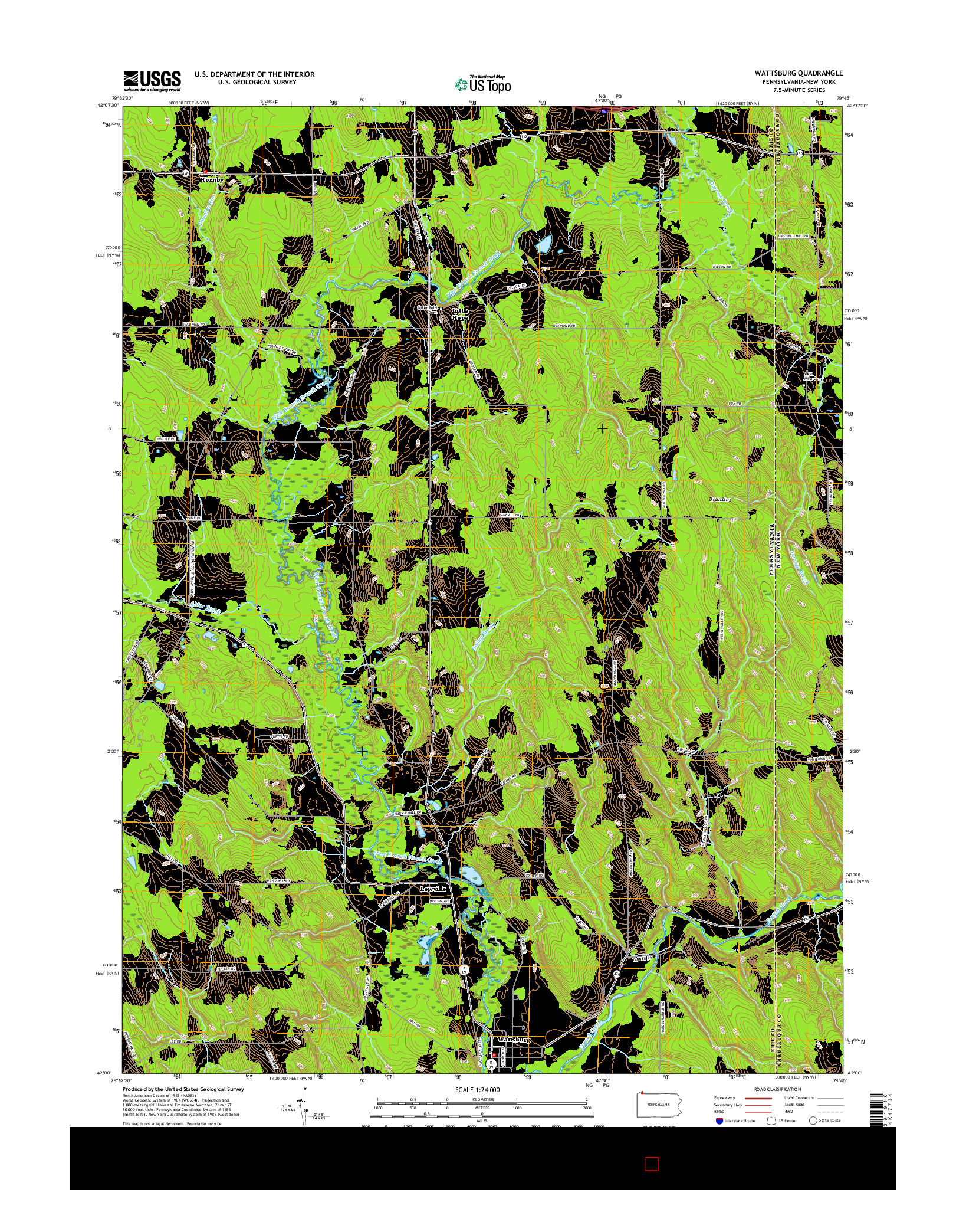 USGS US TOPO 7.5-MINUTE MAP FOR WATTSBURG, PA-NY 2016