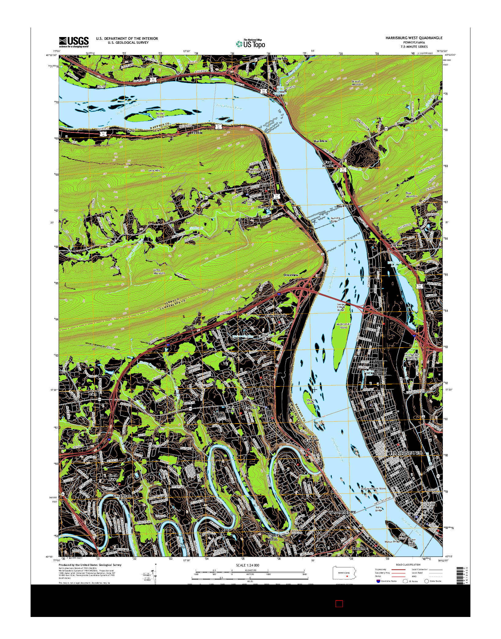 USGS US TOPO 7.5-MINUTE MAP FOR HARRISBURG WEST, PA 2016