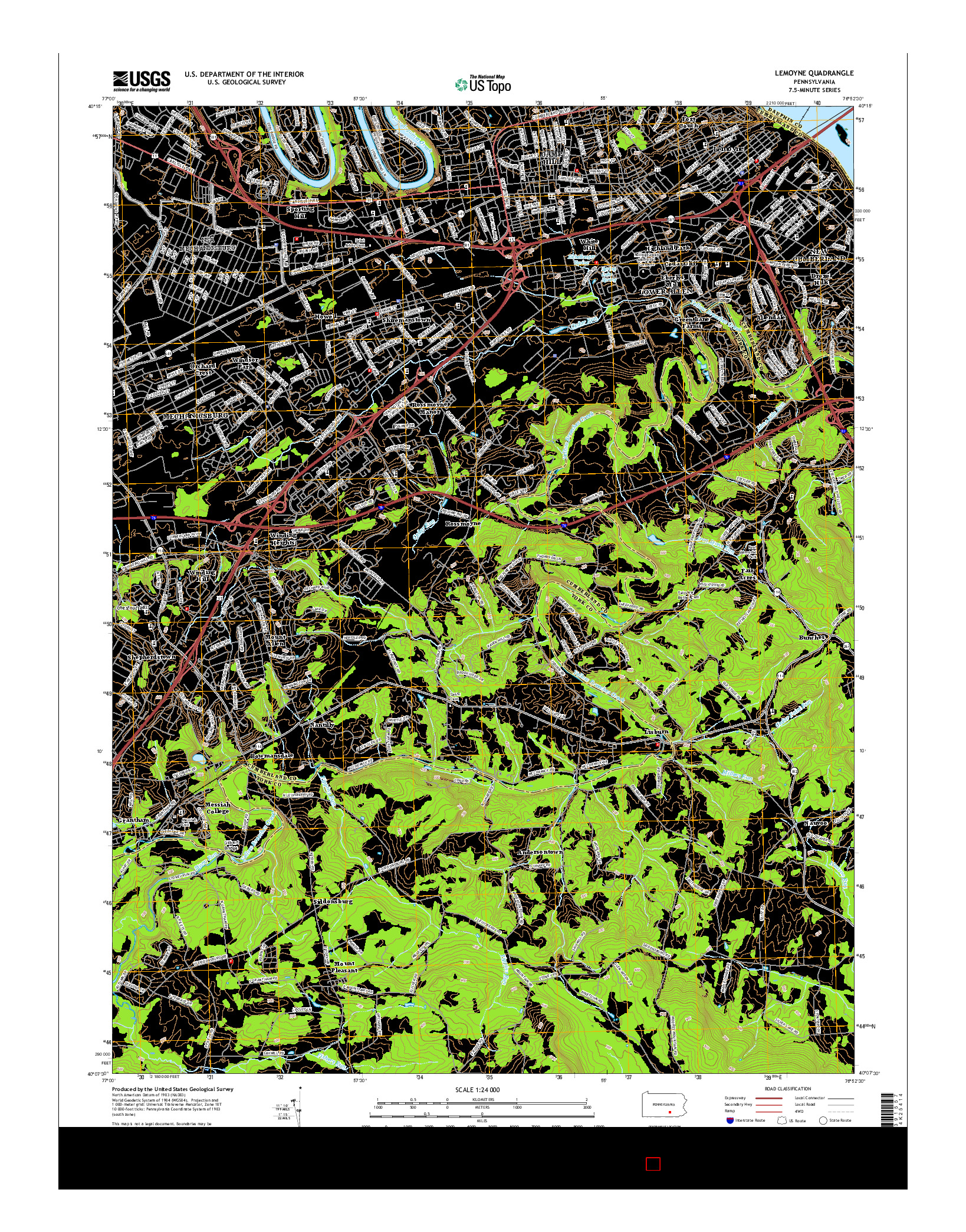 USGS US TOPO 7.5-MINUTE MAP FOR LEMOYNE, PA 2016