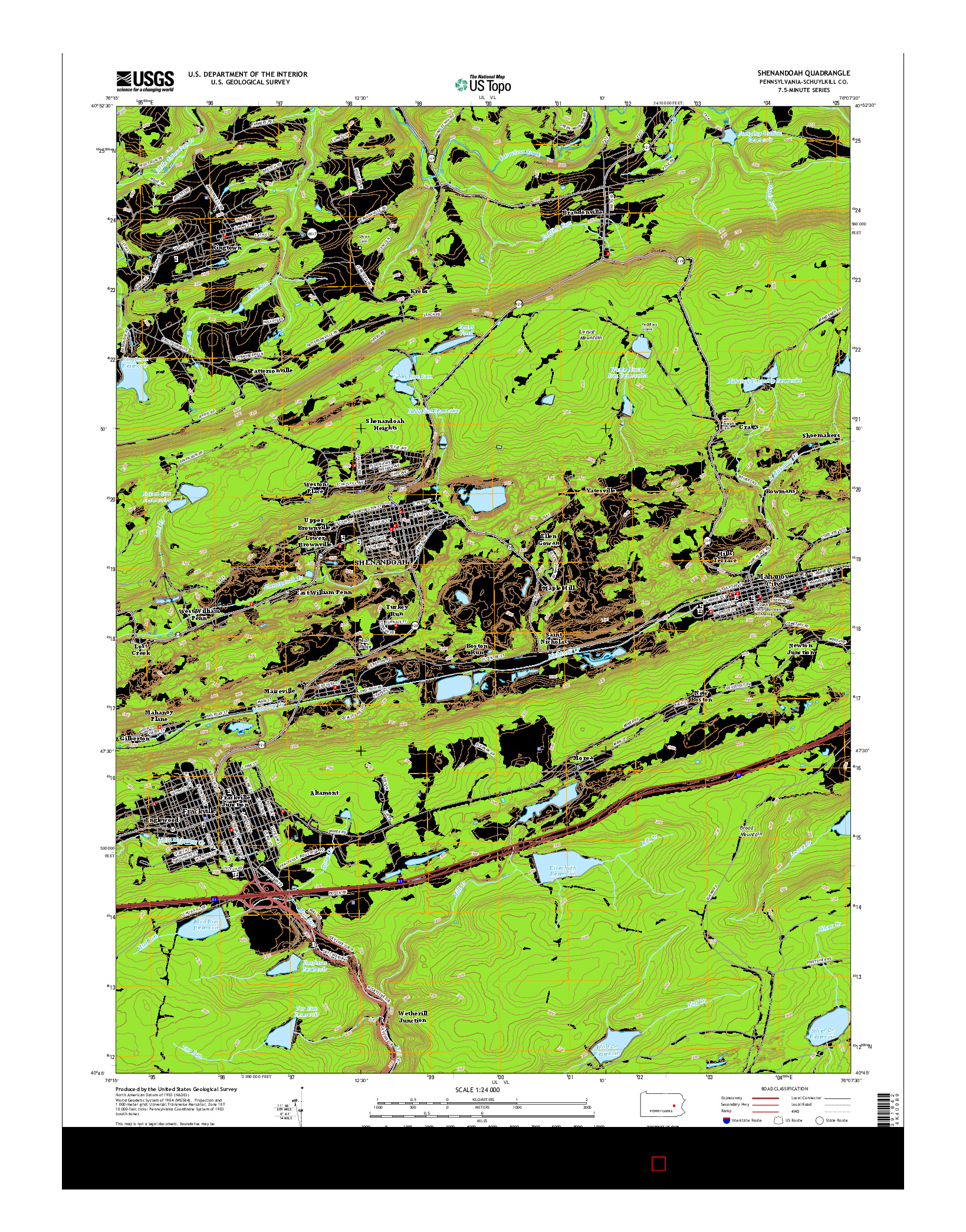 USGS US TOPO 7.5-MINUTE MAP FOR SHENANDOAH, PA 2016