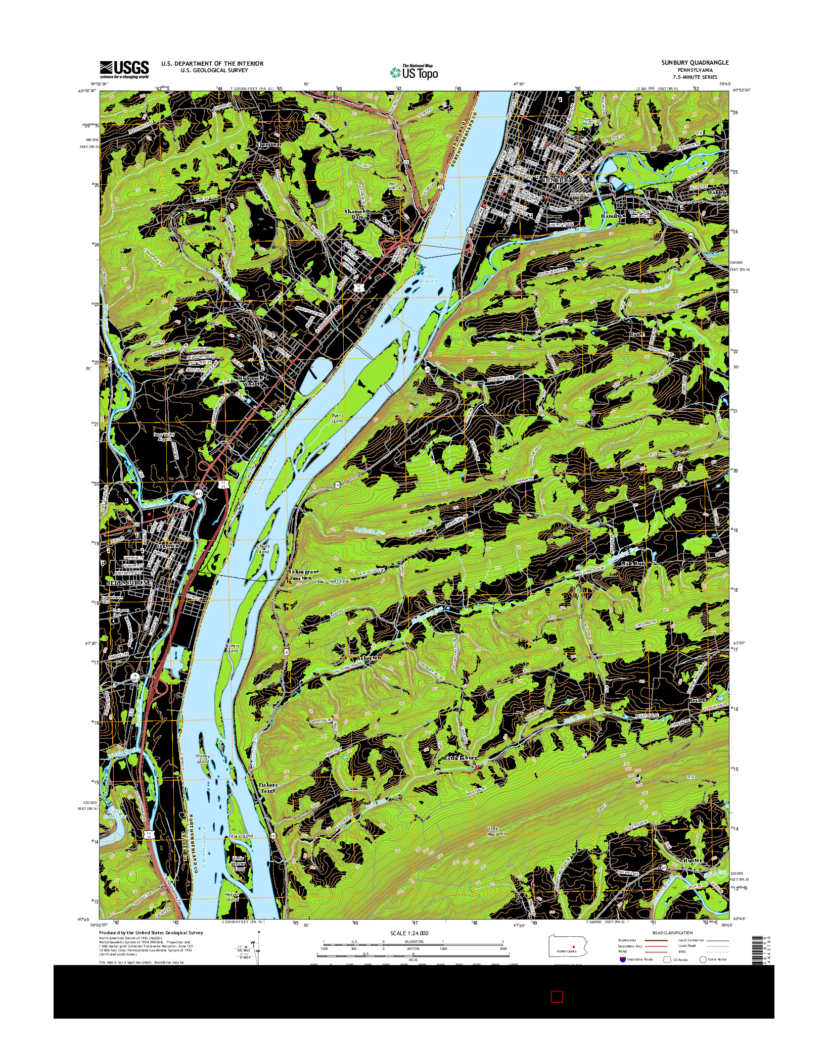 USGS US TOPO 7.5-MINUTE MAP FOR SUNBURY, PA 2016