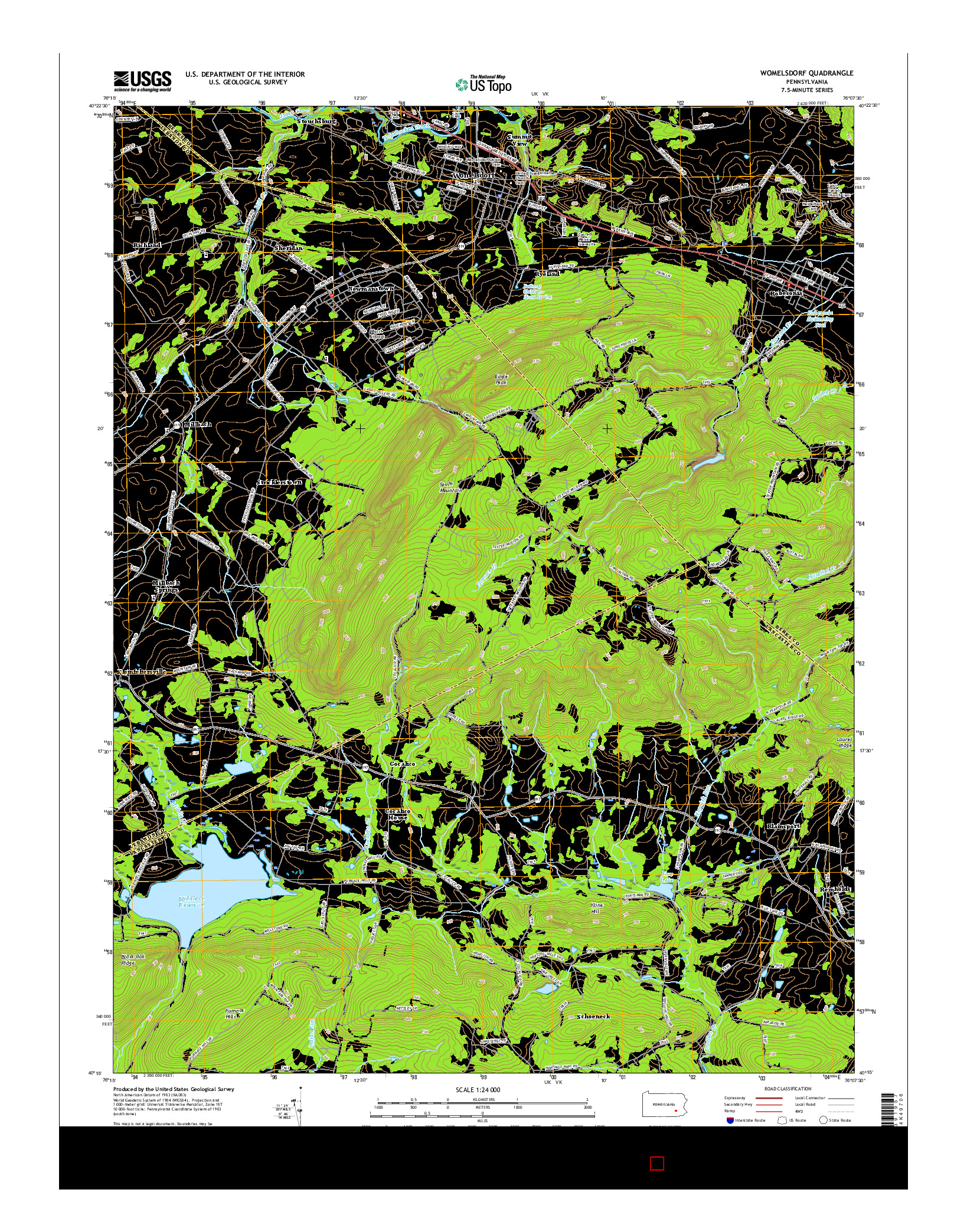 USGS US TOPO 7.5-MINUTE MAP FOR WOMELSDORF, PA 2016