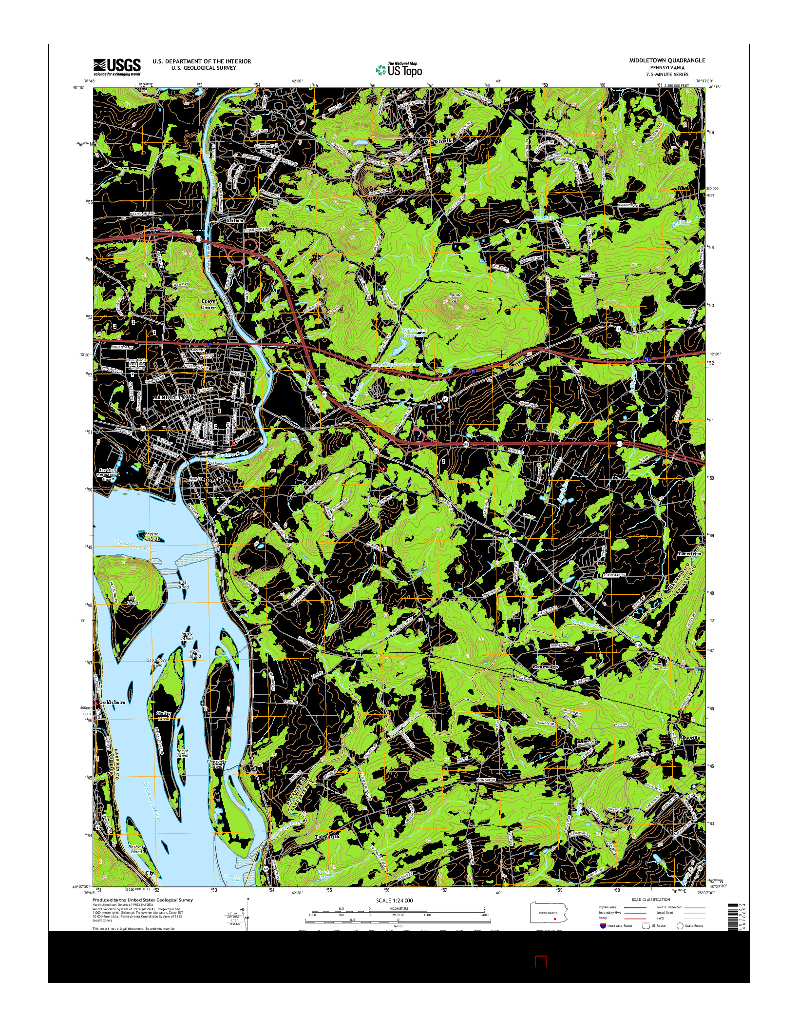 USGS US TOPO 7.5-MINUTE MAP FOR MIDDLETOWN, PA 2016