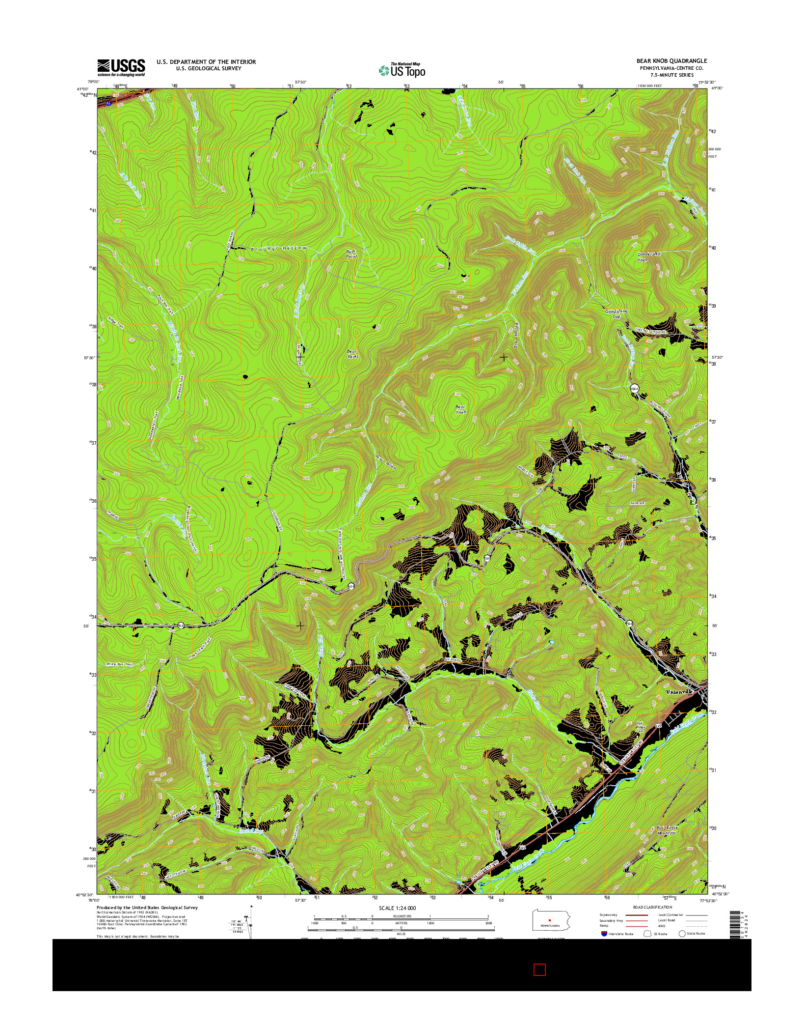 USGS US TOPO 7.5-MINUTE MAP FOR BEAR KNOB, PA 2016