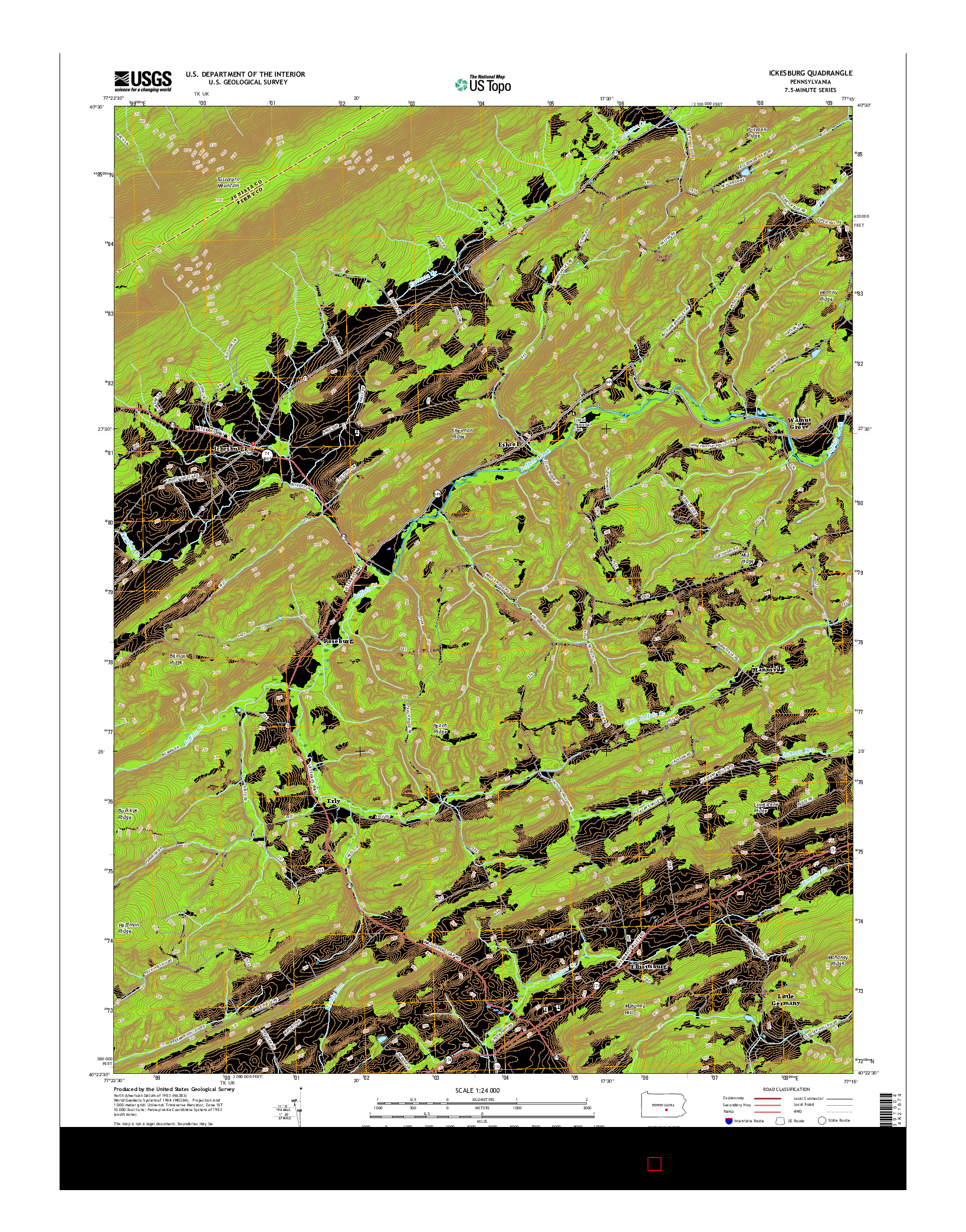 USGS US TOPO 7.5-MINUTE MAP FOR ICKESBURG, PA 2016