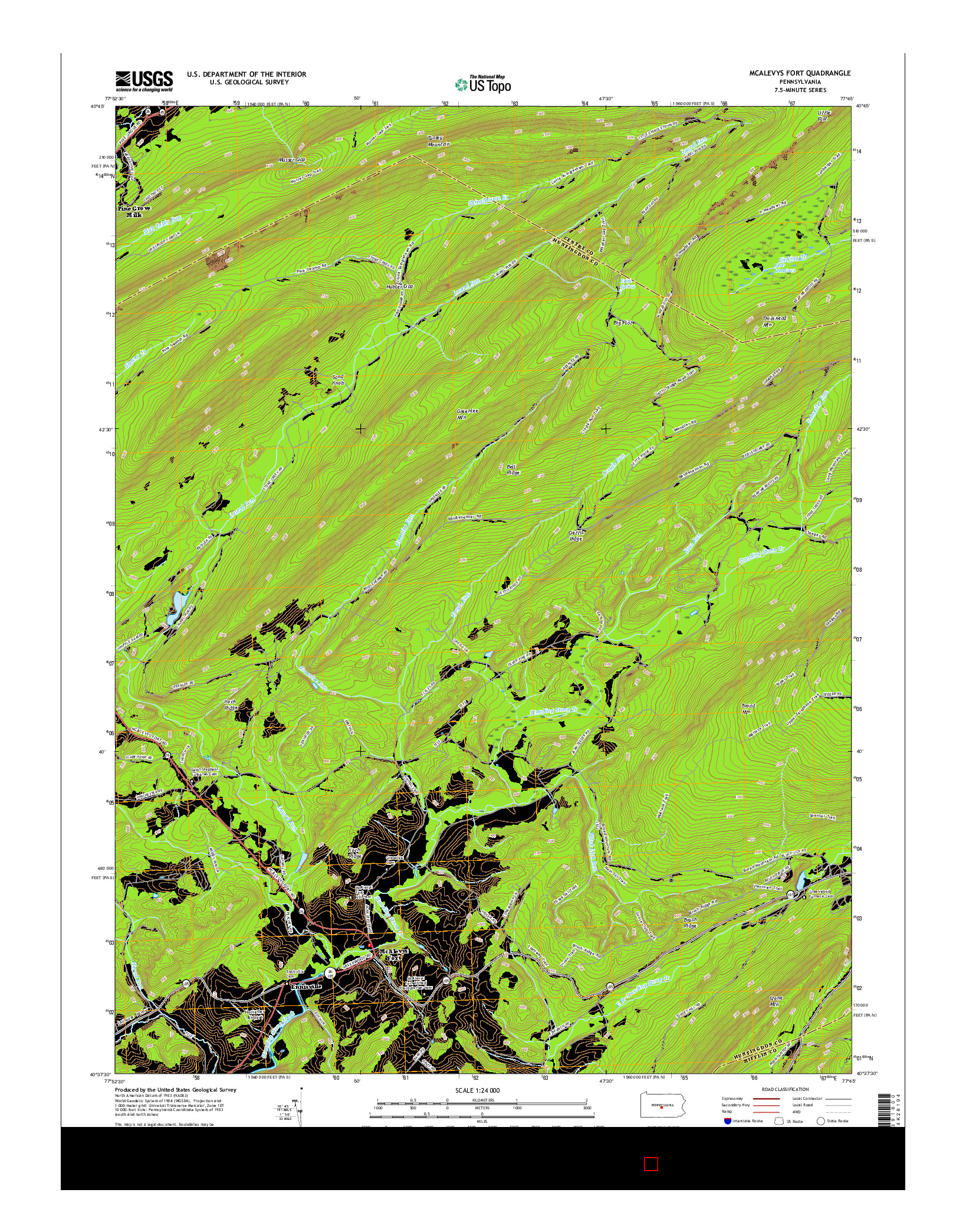 USGS US TOPO 7.5-MINUTE MAP FOR MCALEVYS FORT, PA 2016
