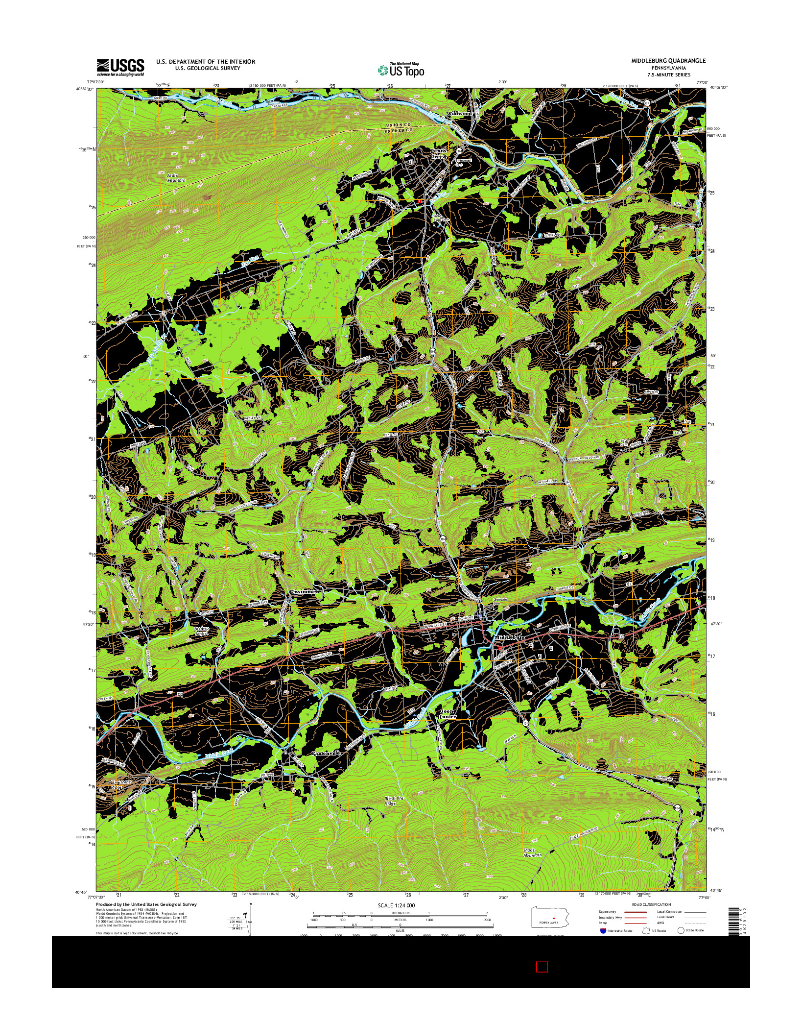 USGS US TOPO 7.5-MINUTE MAP FOR MIDDLEBURG, PA 2016