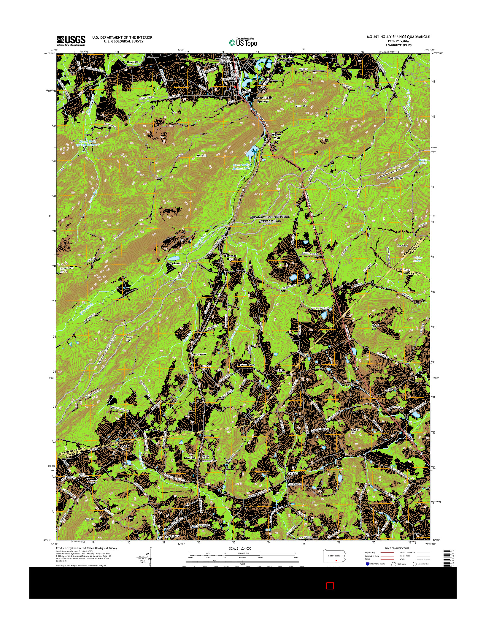 USGS US TOPO 7.5-MINUTE MAP FOR MOUNT HOLLY SPRINGS, PA 2016