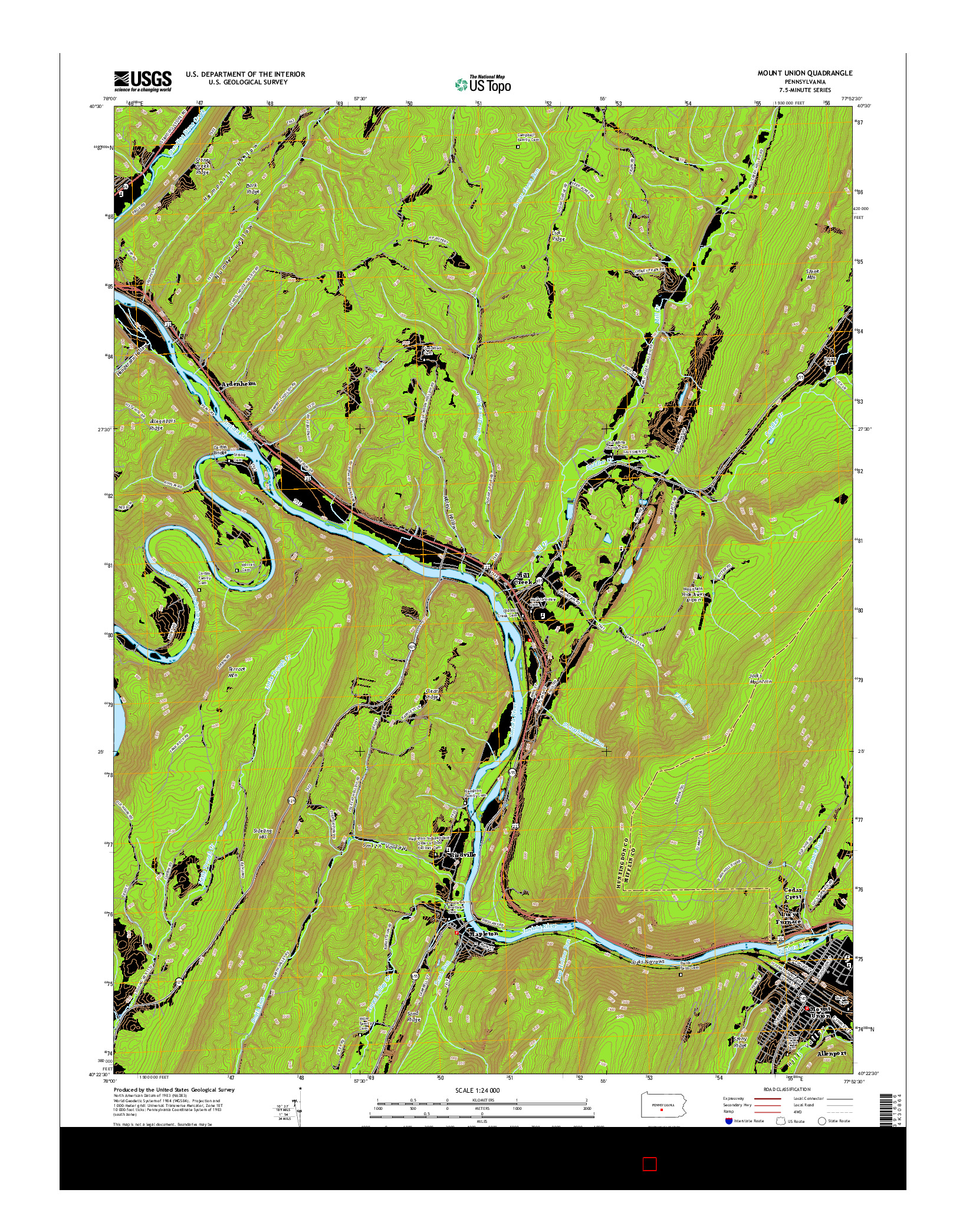 USGS US TOPO 7.5-MINUTE MAP FOR MOUNT UNION, PA 2016