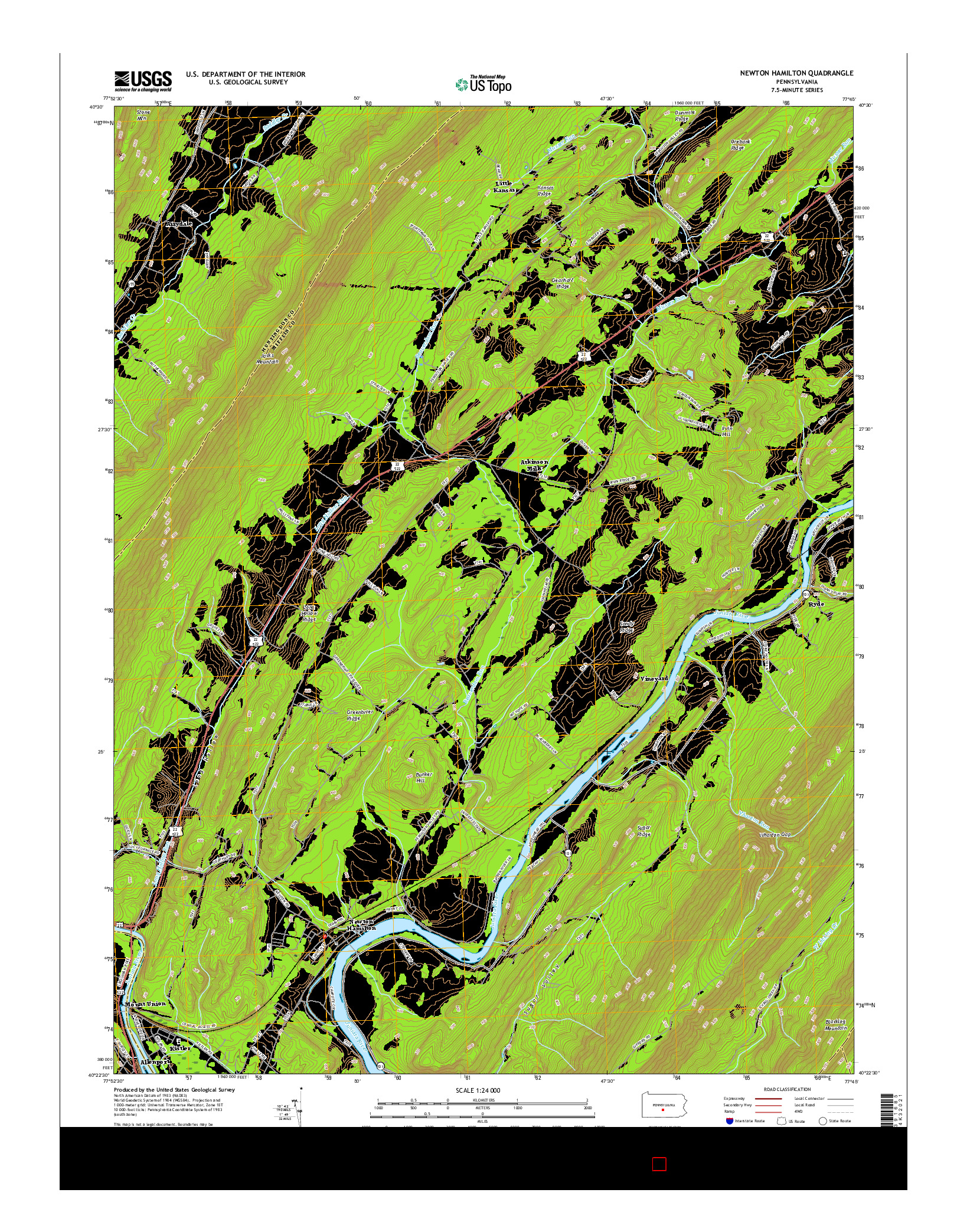 USGS US TOPO 7.5-MINUTE MAP FOR NEWTON HAMILTON, PA 2016