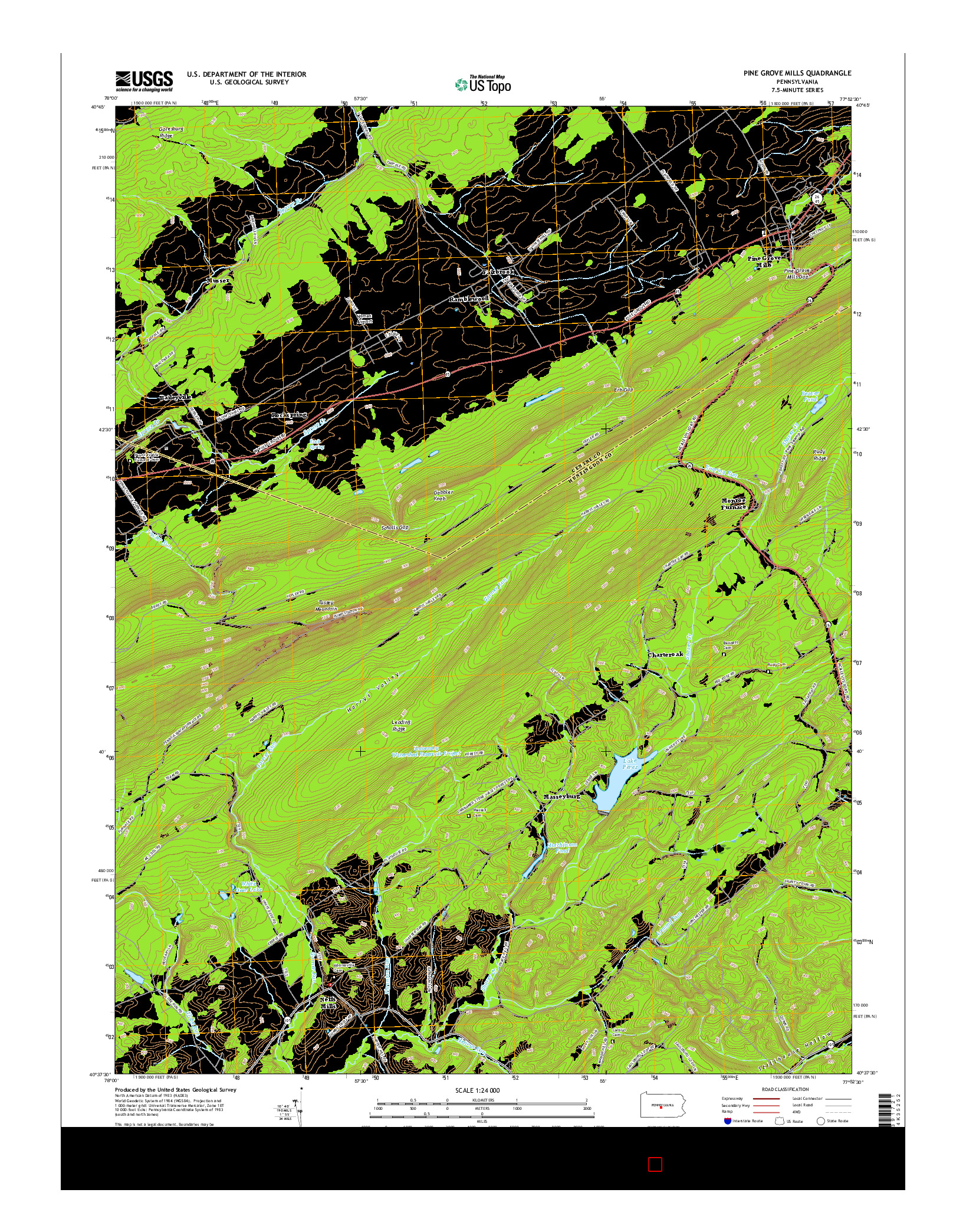 USGS US TOPO 7.5-MINUTE MAP FOR PINE GROVE MILLS, PA 2016